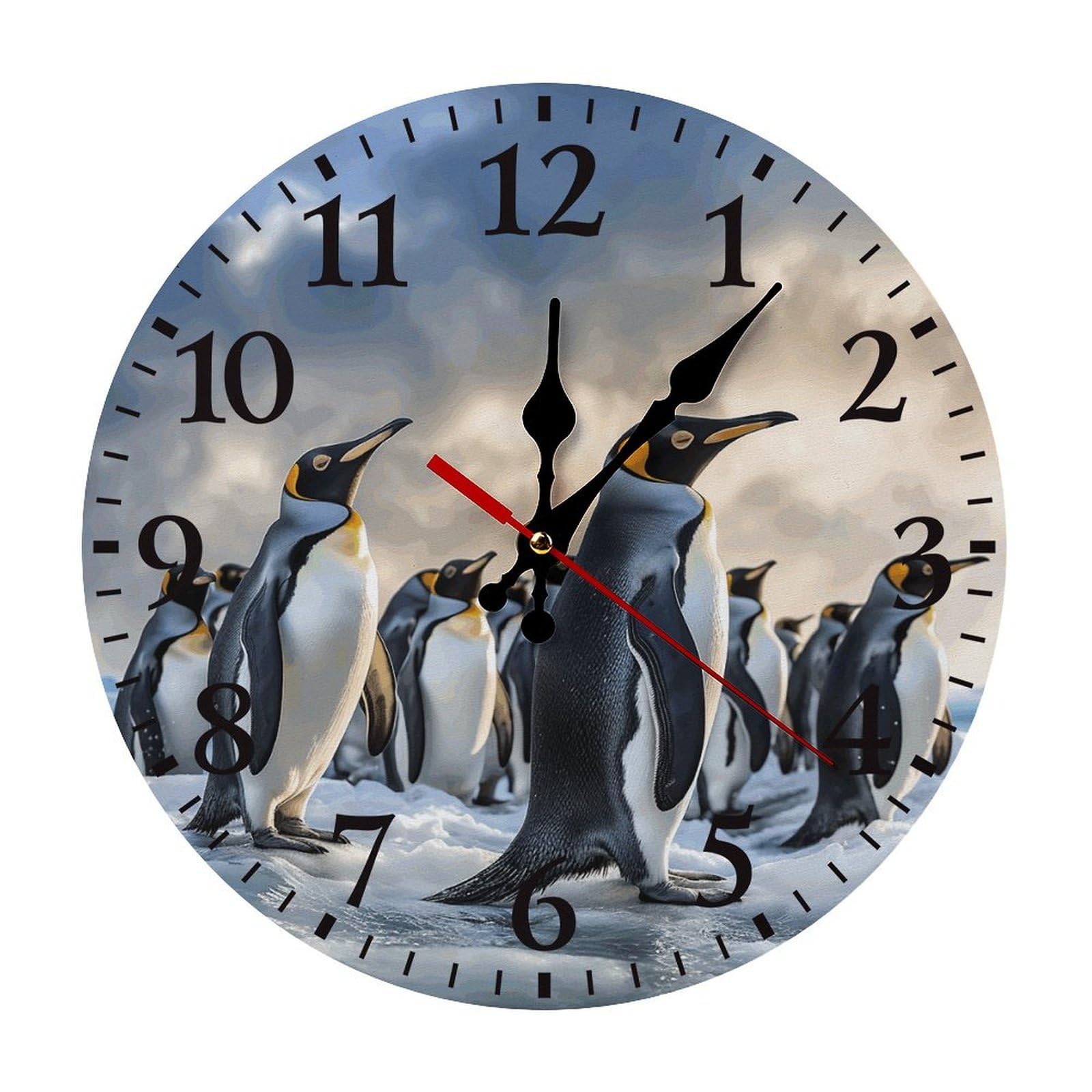 NTVOWPZO 10 Inch Wall Clock Sea Penguin Battery Operated Wall Clocks Silent Non-Ticking Round Wall Clock for Living Room Kitchen Home Office Wall Decorative Clock