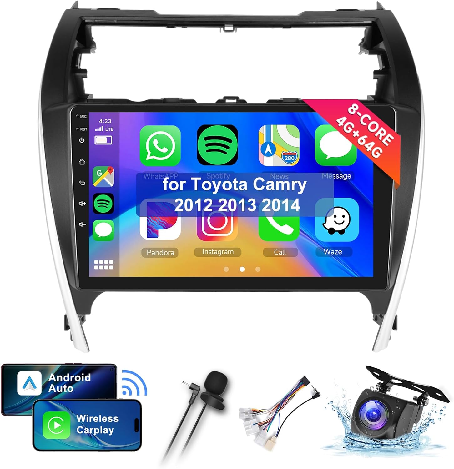 Amazon.com: 8Core 4+64G Car Stereo for Toyota Camry 2012 2013 2014 ...