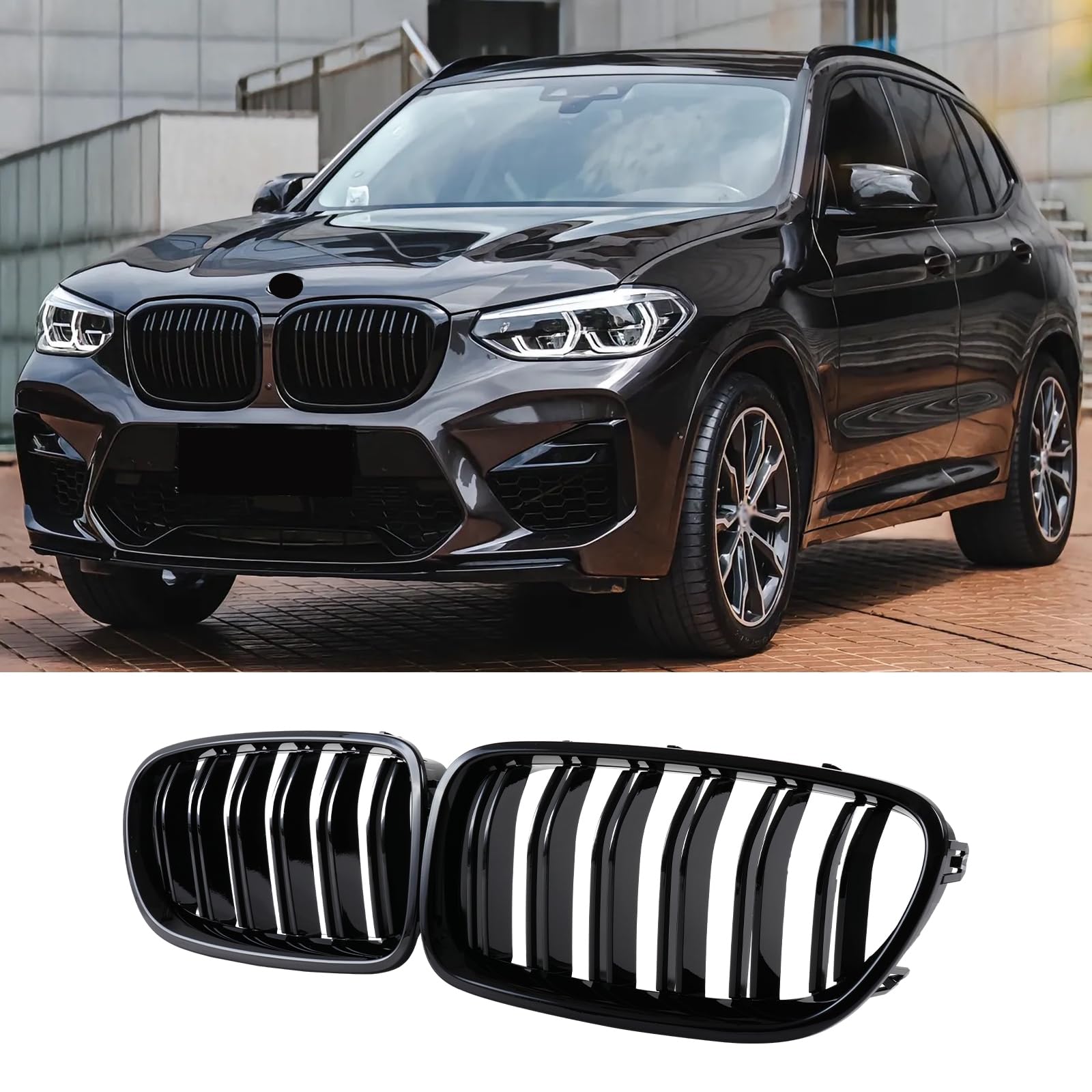 G01 Griglia per radiatore nera per BMW X3 G01 2018-2021 X4 G02 2019-2021 Grill Nero Sport Gloss Doppio Rene(For G01 2019-2021)