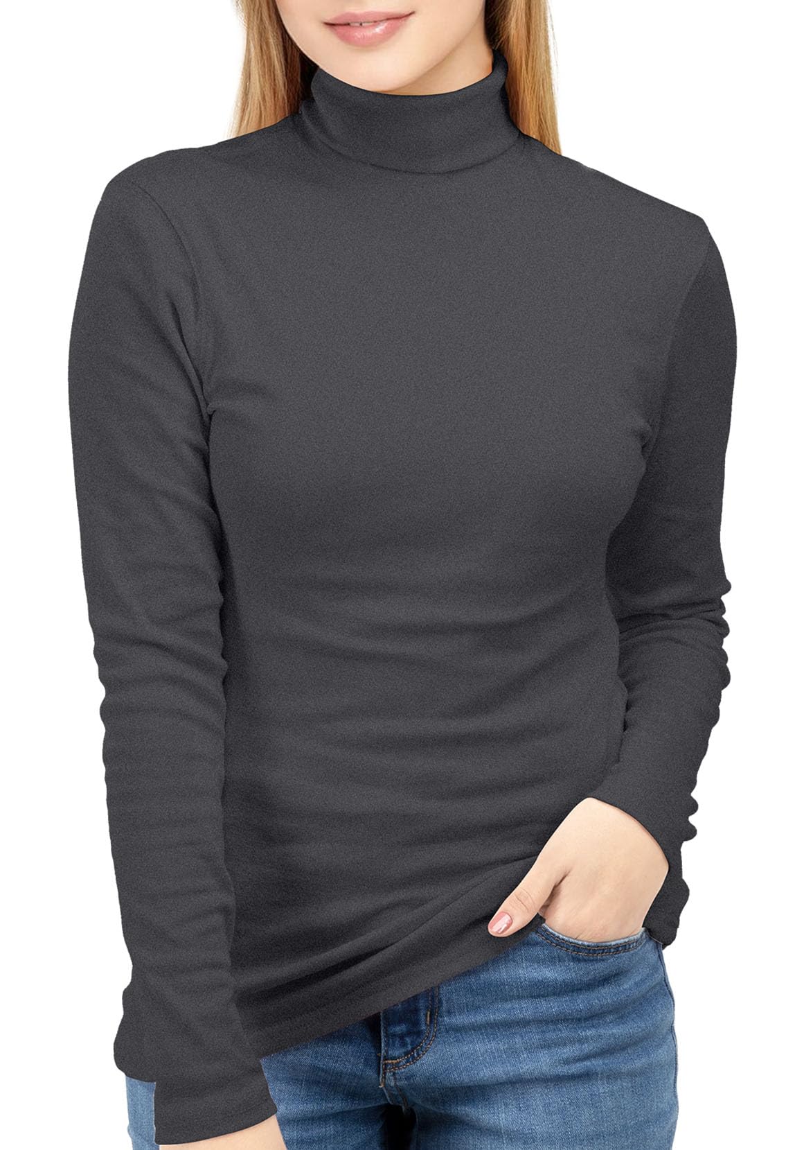 NY Threads Womens Turtleneck Long Sleeve Shirt Slim Fit Thermal Base Layer Tops 1 Pack, Small, Grey