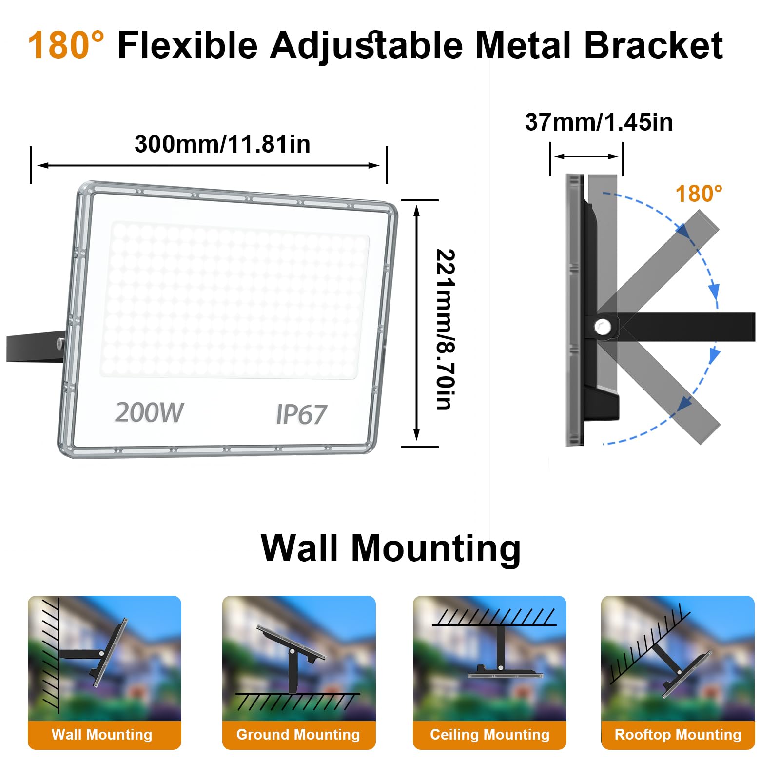 YIQIBRO 200W Floodlight LED Security Light 20000LM 2 Piece - Image 4