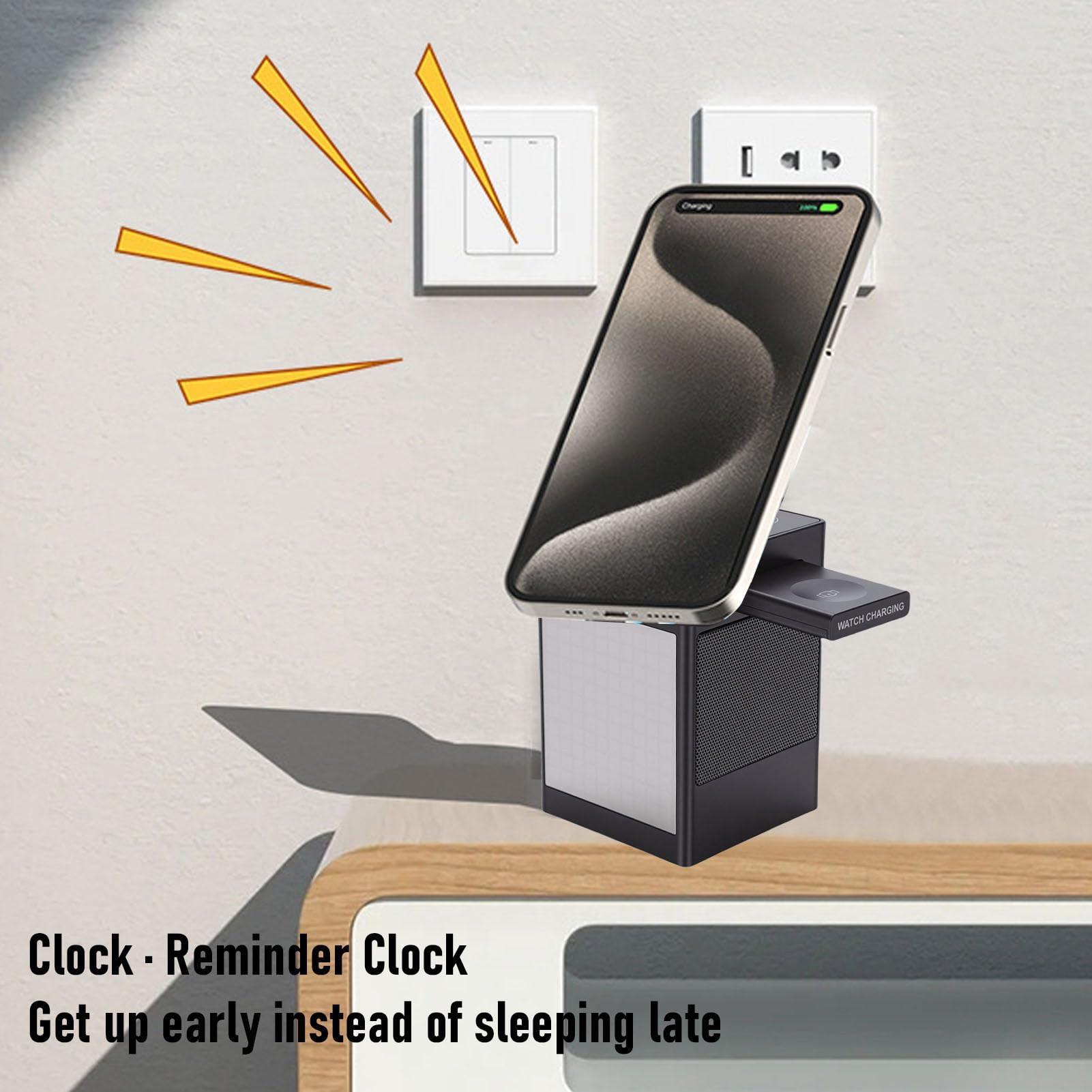 AMONIDA Stazione di Ricarica Wireless 6 in 1 con Altoparlante Bluetooth, Sveglia Digitale Stazione di Ricarica Wireless Multifunzionale a Digiuno, Ideale per Telefono, Orologio, Casa, Ufficio e Viaggi