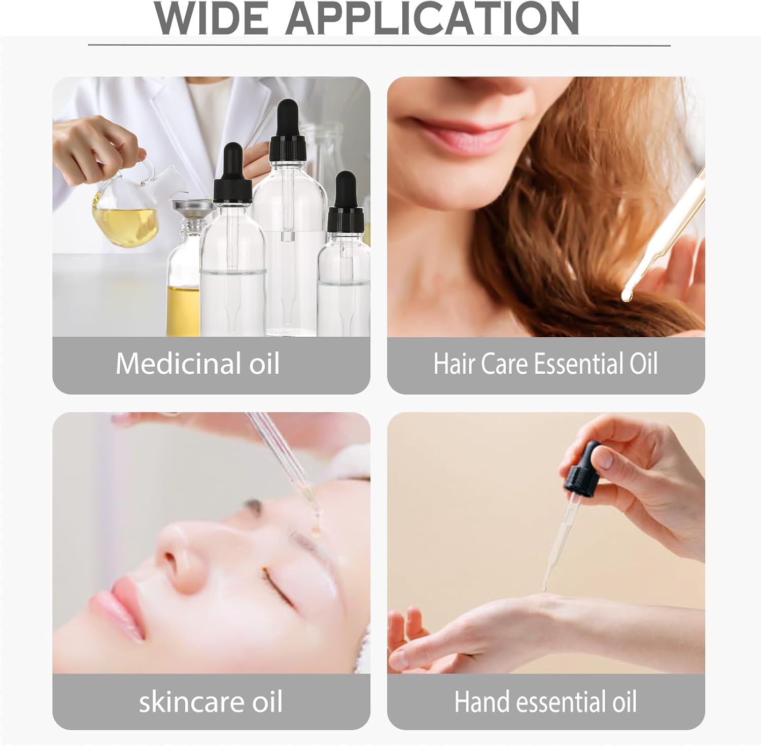 3.4 oz Glass Dropper Bottles,4 Pack 100ml Empty Reusable Leak Proof Thick Tincture Bottles for Essential Oils,Hair Oil,Liquids,Laboratory,Pharmacist Bottle,Massage,Perfumery Aromatherapy