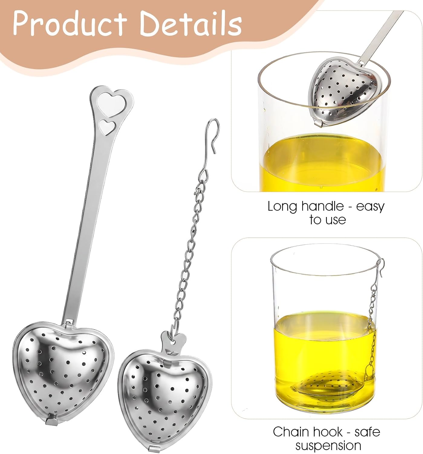 2 Pcs Tea Infuser Spoon, Heart Shaped Tea Spoon for Loose Tea Mesh Strainer