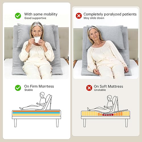 Miniatura 3 de Skuehod Respaldo de cama ajustable para personas mayores con discapacidad lesionada, silla de respaldo sentada para cuello lumbar y espalda con