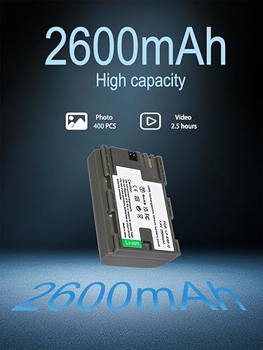 Miniatura 2 de E EGOWAY Paquete de 1 batería Canon LP-E6NH de 2600 mAh compatible con Canon EOS R8, R7, R6, R5, R5 Mark II, R, 5D III IV, 5DS, 6D, 6D II, 7D, 80D,
