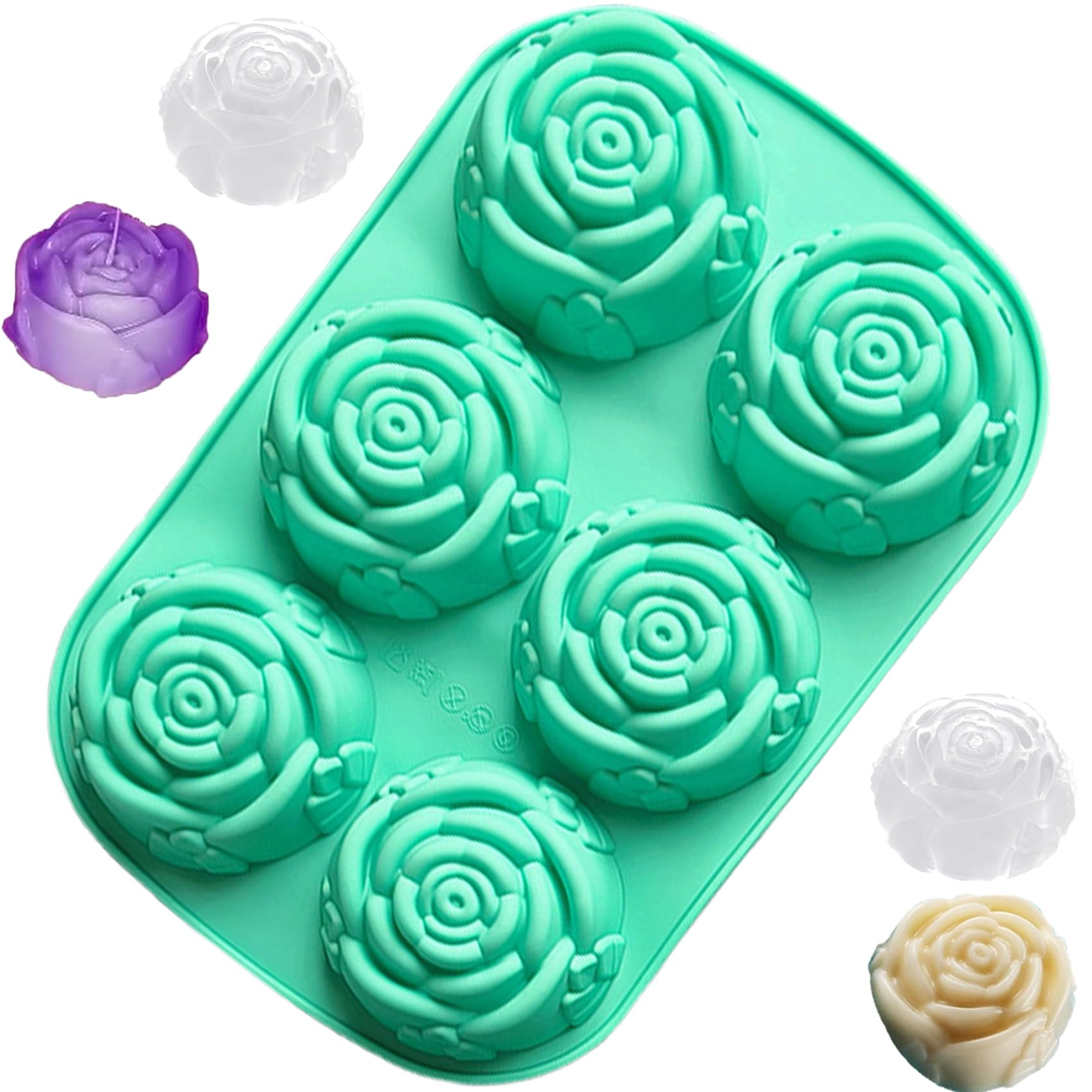 Rose Ice Cube Tray, 6 Cavity Silicone Flower Shaped Ice Cube Mold, Easy Release Whiskey Chilling Cocktails Juice Candy Cupcake Chocolate Molds