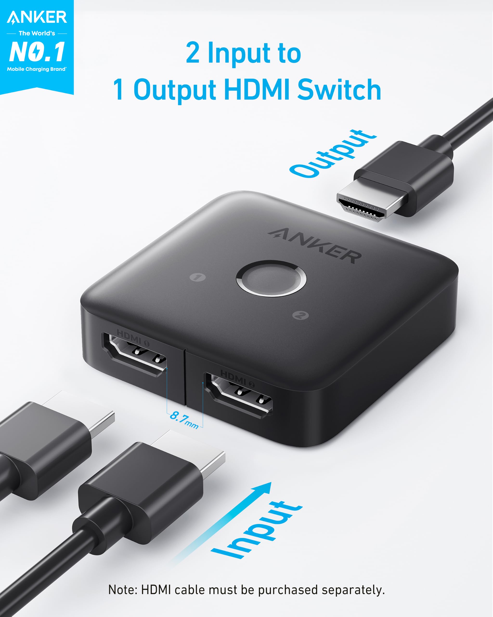 Amazon.com: Anker HDMI Switch, 2 in 1 Out HDMI Switcher, Monitor