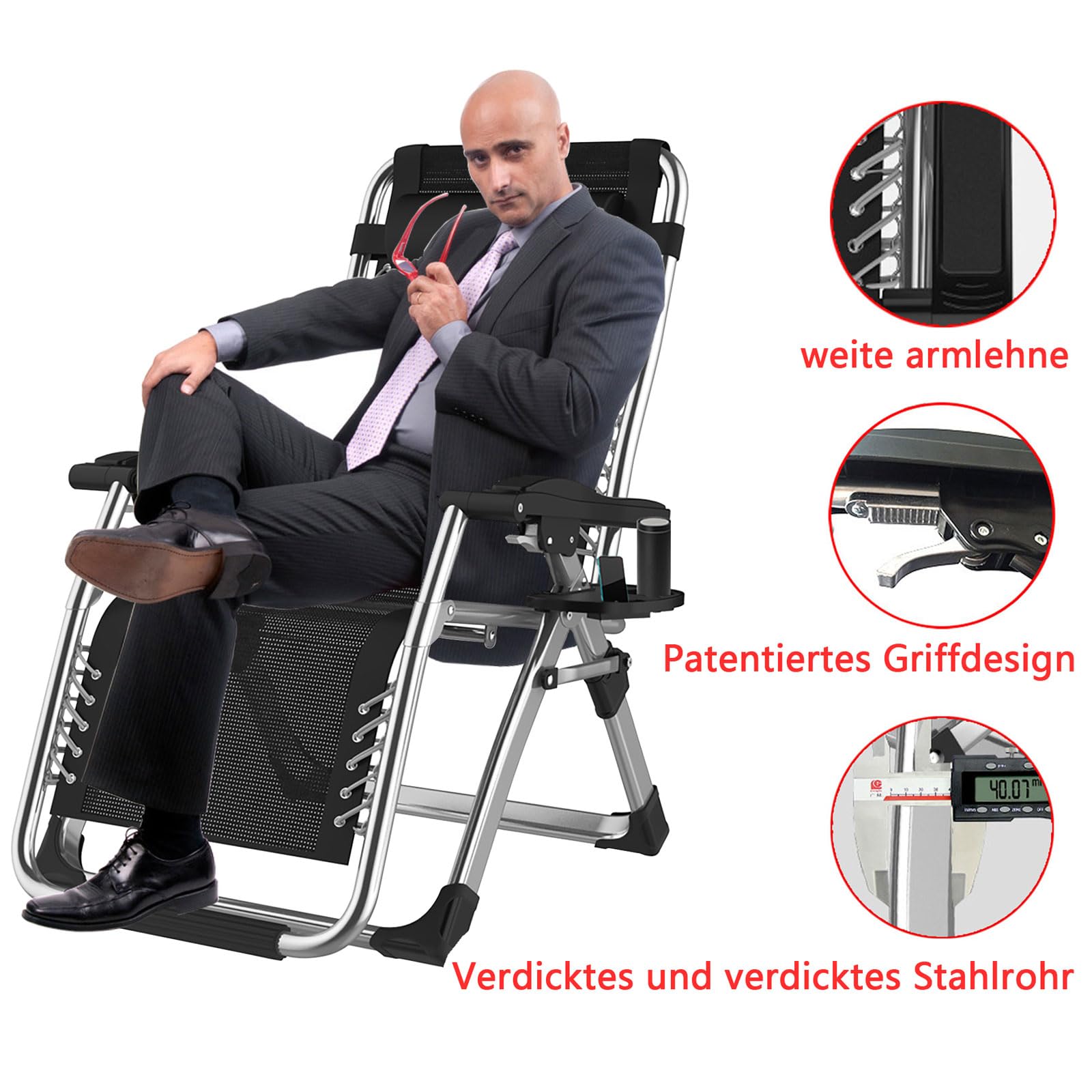 TYGYSDO Sedie A Sdraio Pieghevoli,Sdraio Da Giardino Pieghevole con Imbottita,Poltrona Relax Sdraio Zero Gravity,Sedia Giardino Da Esterno Portata 200 Kg,Sdraio con Poggiapiedi Balcone Reclinabile