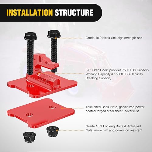 Miniatura 4 de Nilight Gancho de agarre para cubo de tractor, 2 unidades, acero forjado a presión de uso pesado de 38 pulgadas con perno, fundido para remolque