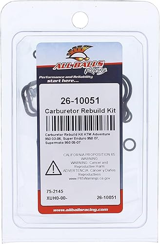 Miniatura 4 de All Balls Kit de reconstrucción de carburador Racing 26-10051 compatible con/repuesto para KTM Adventure 950 2003-2006, Super Enduro 950 R 2007,