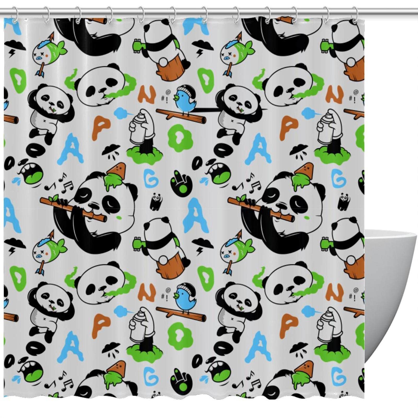 Rideau de douche panda 183x183 cm imperméable et sans couture
