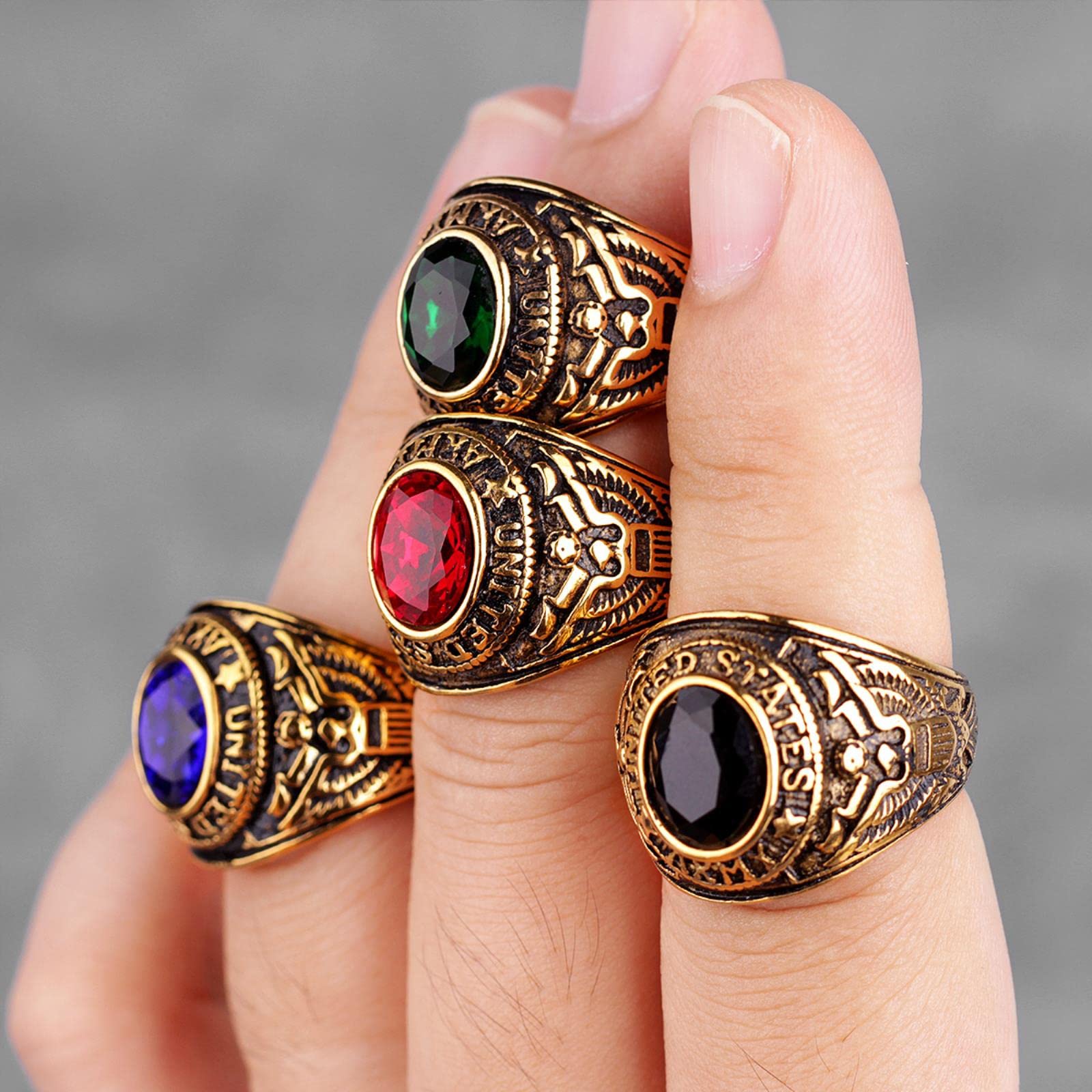 Stainless Steel Men Rings Rhinestone United States Army Punk Hip Hop for Biker Male Boyfriend Jewelry Creativity Gift Wholesale