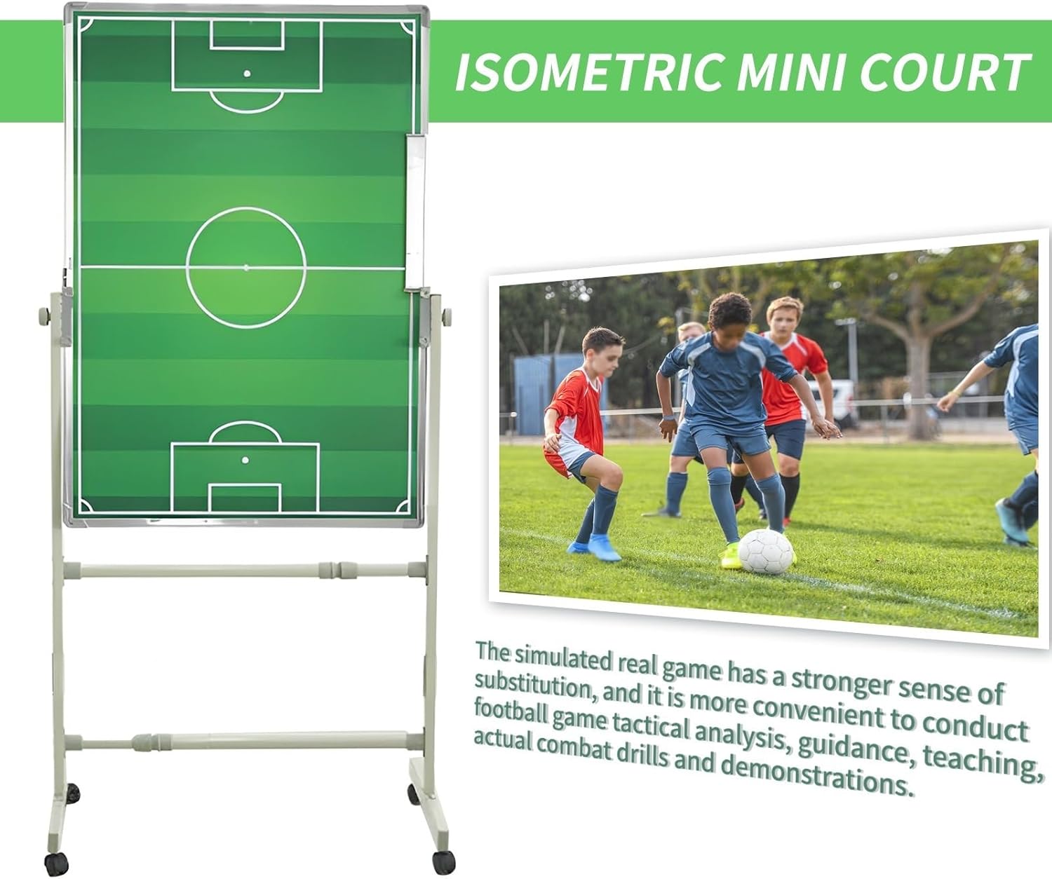 Soccer Coaching Board with Magnets Professional Large Football Tactics Board Magnetic with Wheels, 39.37'' x 27.56'' Horizontal Vertical Two Modes