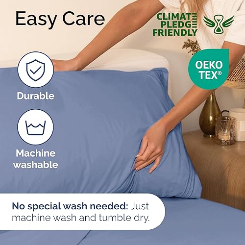 Vista 174 de Juego de sábanas de 4 piezas tamaño king, extrasuaves, transpirables y refrescantes con esquinas profundas, sábanas de fácil ajuste y sin arrugas