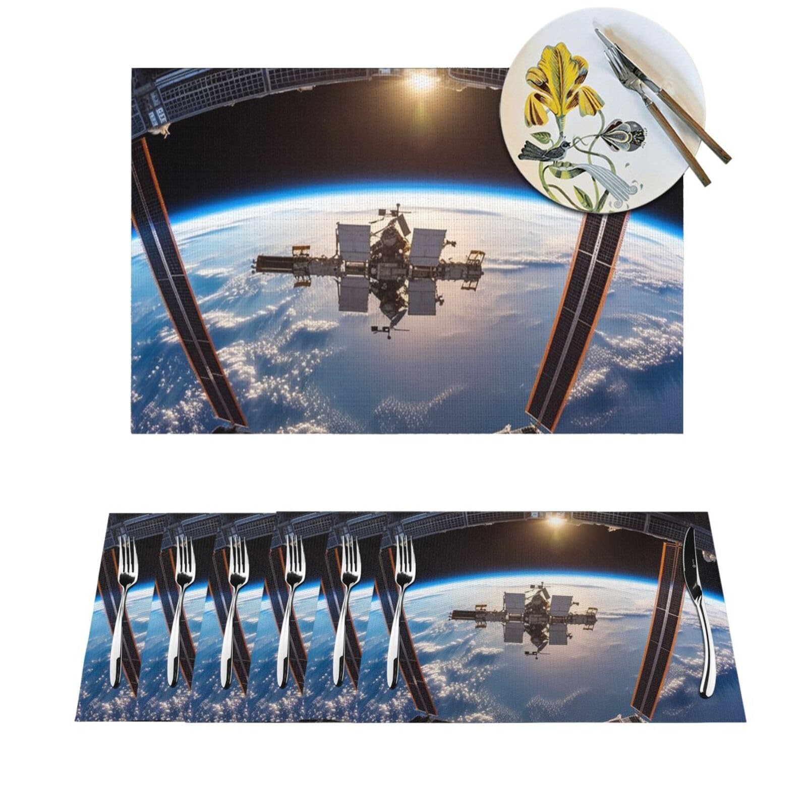 Set de table antidérapant PVC thermique résistant intérieur extérieur station spatiale lot de 6