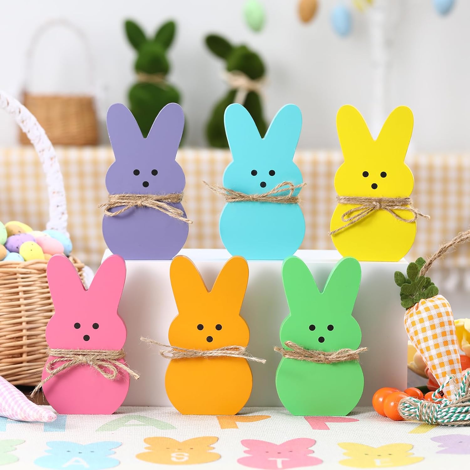  6PCS Wooden Peeps Bunny Sign