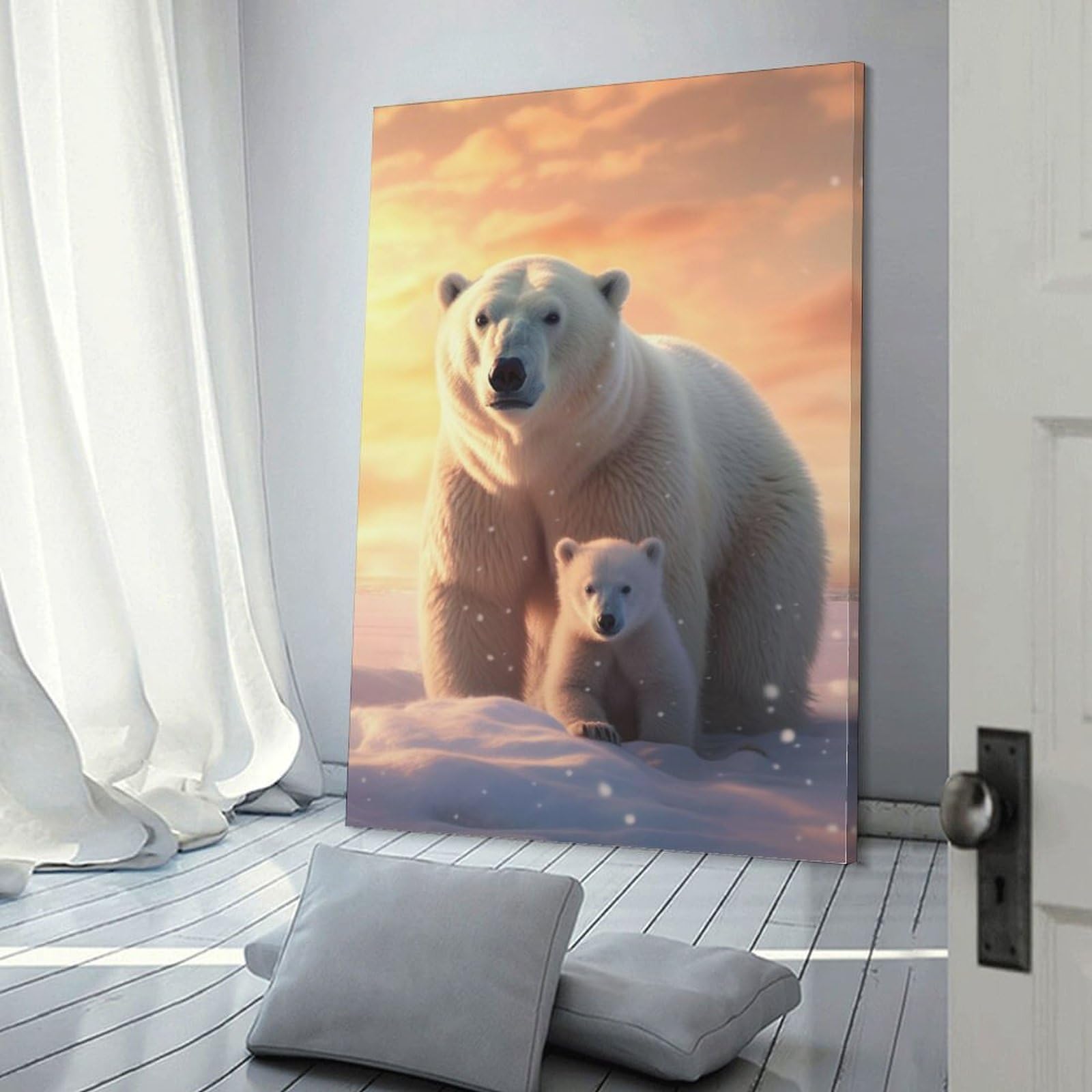 POLIUAWS Polar Bear And Cub Poster Canvas Wall Art Poster Decorative Modern Home Print Picture Artworks Posters Art Canvas Prints 12x18inch(30x45cm)