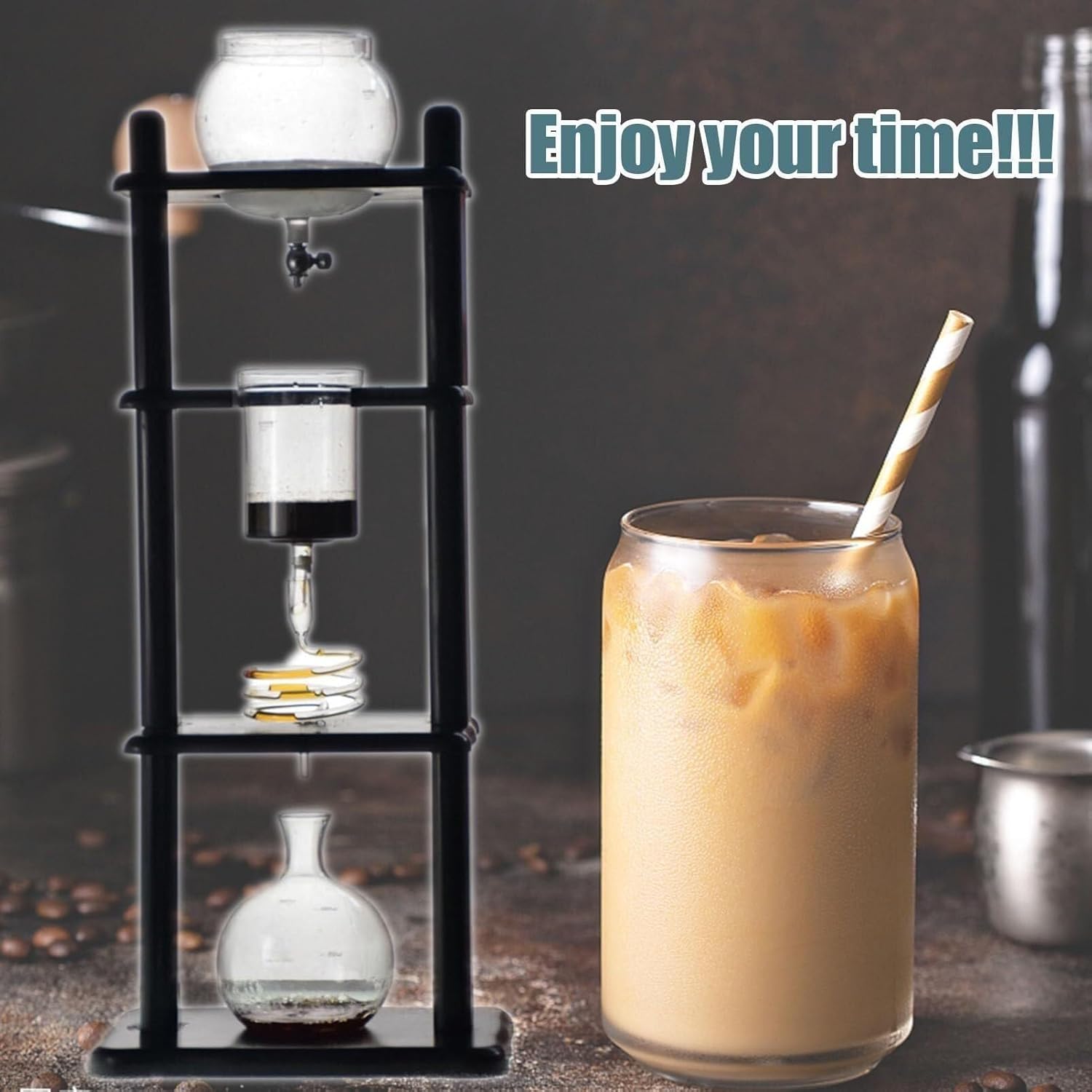 Cold Brew Coffee Maker Tower, Ice Drip Coffee Brewer with Adjustable Drip Speed, Borosilicate Glass for Office Commercial Use