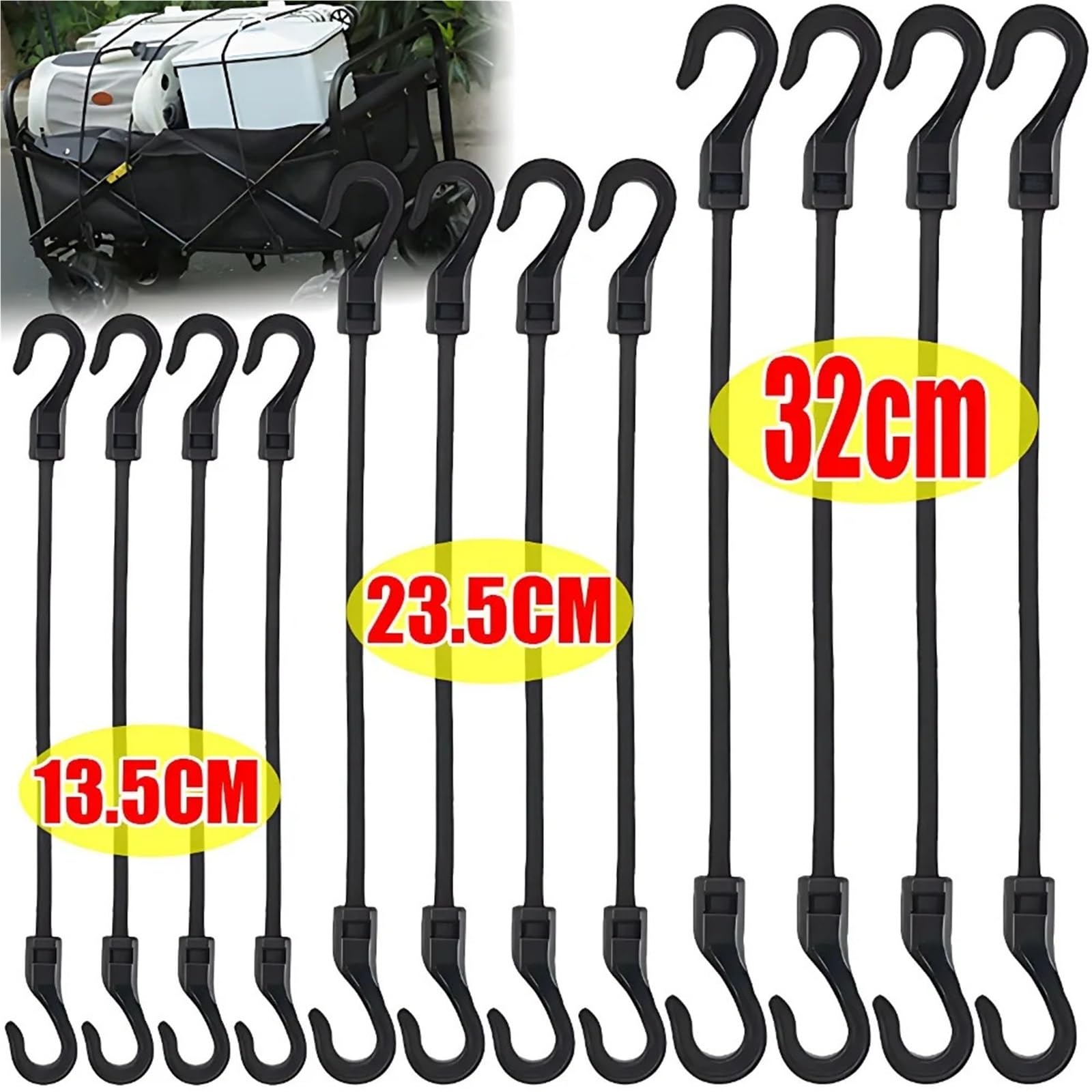 Linki bungee z nylonu i ABS haczykami | Czarny 13,5/23,5/32cm 1/5/10/20 szt. Do zabezpieczania bagażu, kempingu, bagażnika dachowego(32cm(20pcs))