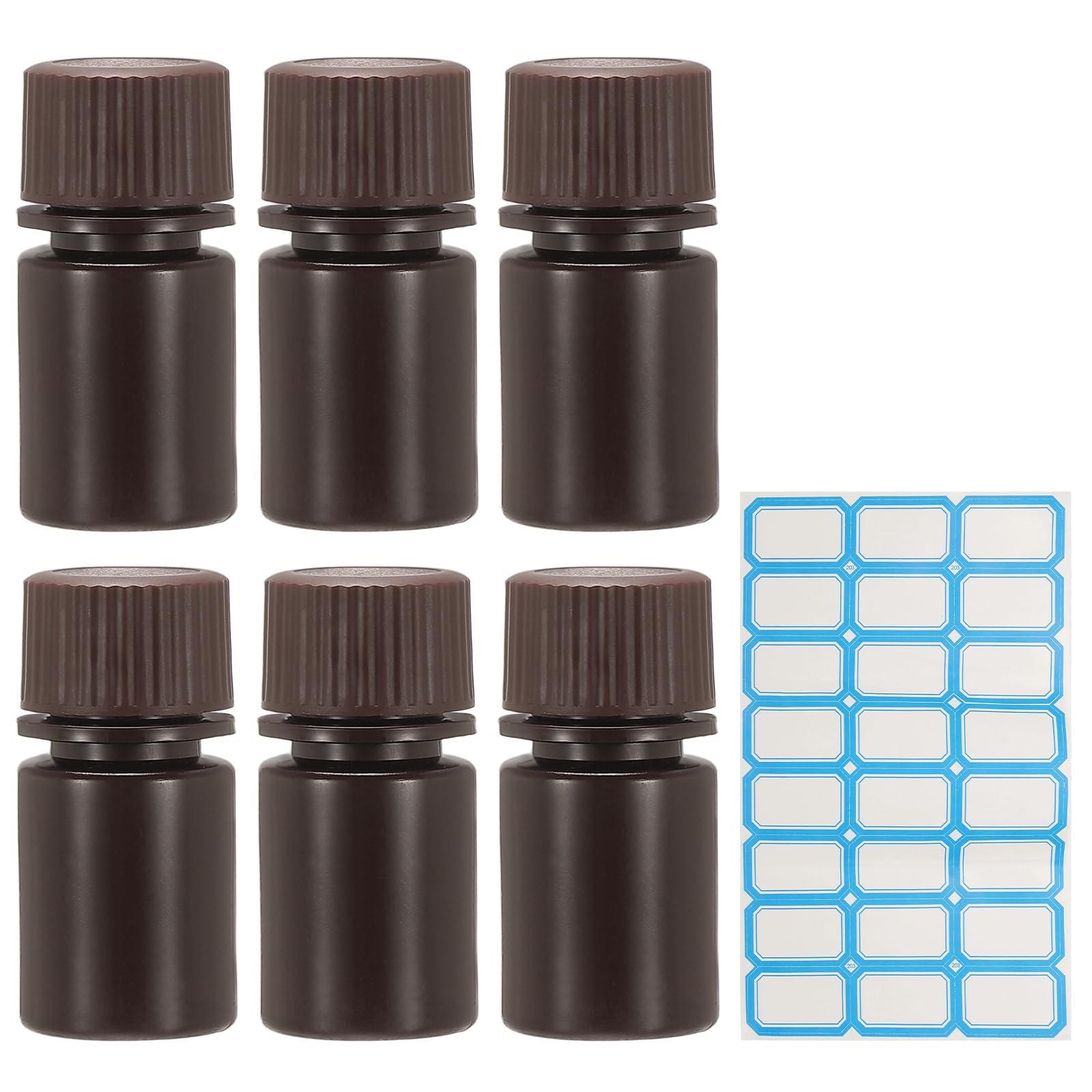 PATIKIL 6 bottiglie di plastica per reagenti, 10 ml, per campioni di sostanze chimiche, in HDPE, a prova di perdite, contenitori per reagenti da laboratorio, articoli da toeletta da viaggio, marrone