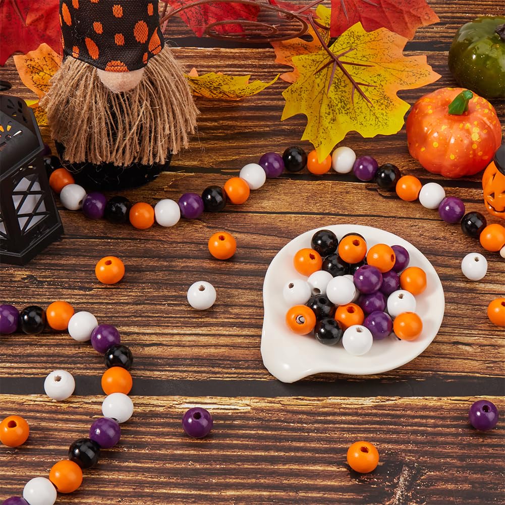 SOFPLATE 125Pcs Halloween Wooden Beads Pumpkin Wood Beads Garland Craft Round Loose Bead Ornaments for jewellery Making Bead Assortments DIY Necklace Bracelets Crafts Party Home Supplies Decoration - Image 4