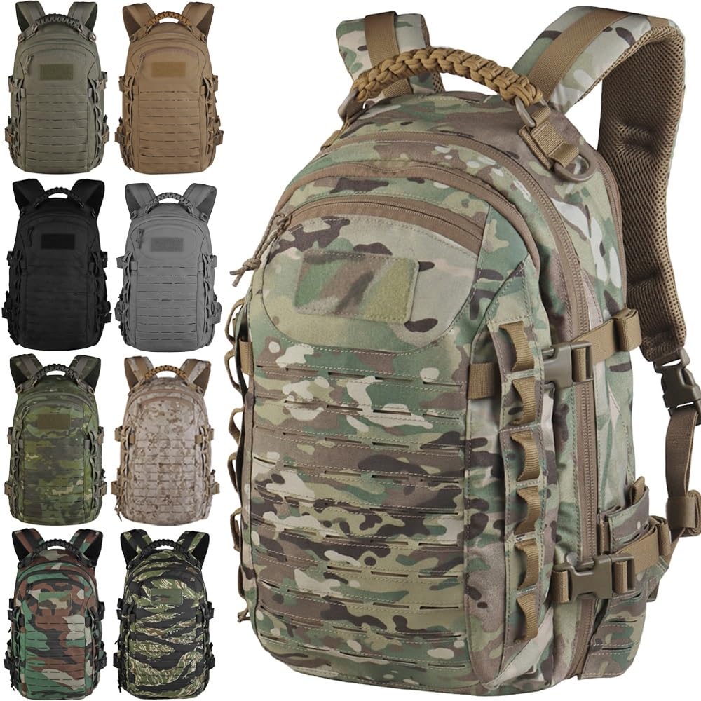 12 Farben Taktischer Assault Rucksack 25L, Große Kapazität mit Trinkblasenfach, MOLLE System, Multifunktionaler Rucksack für Wandern und Camping