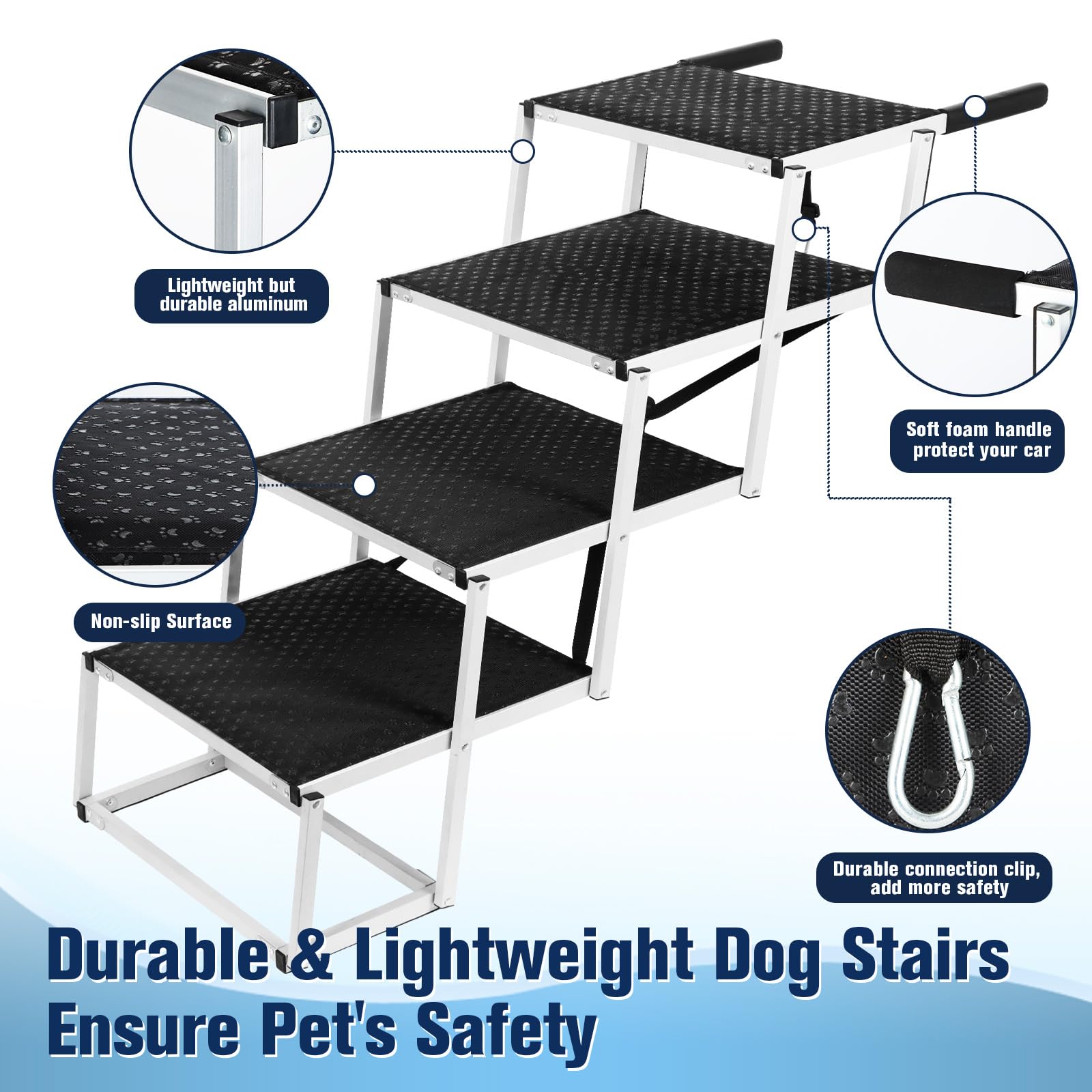 Extra breite faltbare Hundetreppe für große Hunde, tragbare faltbare Haustiertreppenrampe mit rutschfester Teppichoberfläche, leichte Hunderampen für Autos und SUV, LKW, Hundetreppe für große Hunde