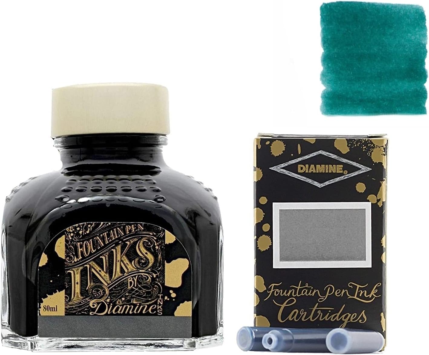 Diamine 80ml Teal fountain pen ink bottle + (18 PACK INK CARTRIDGES