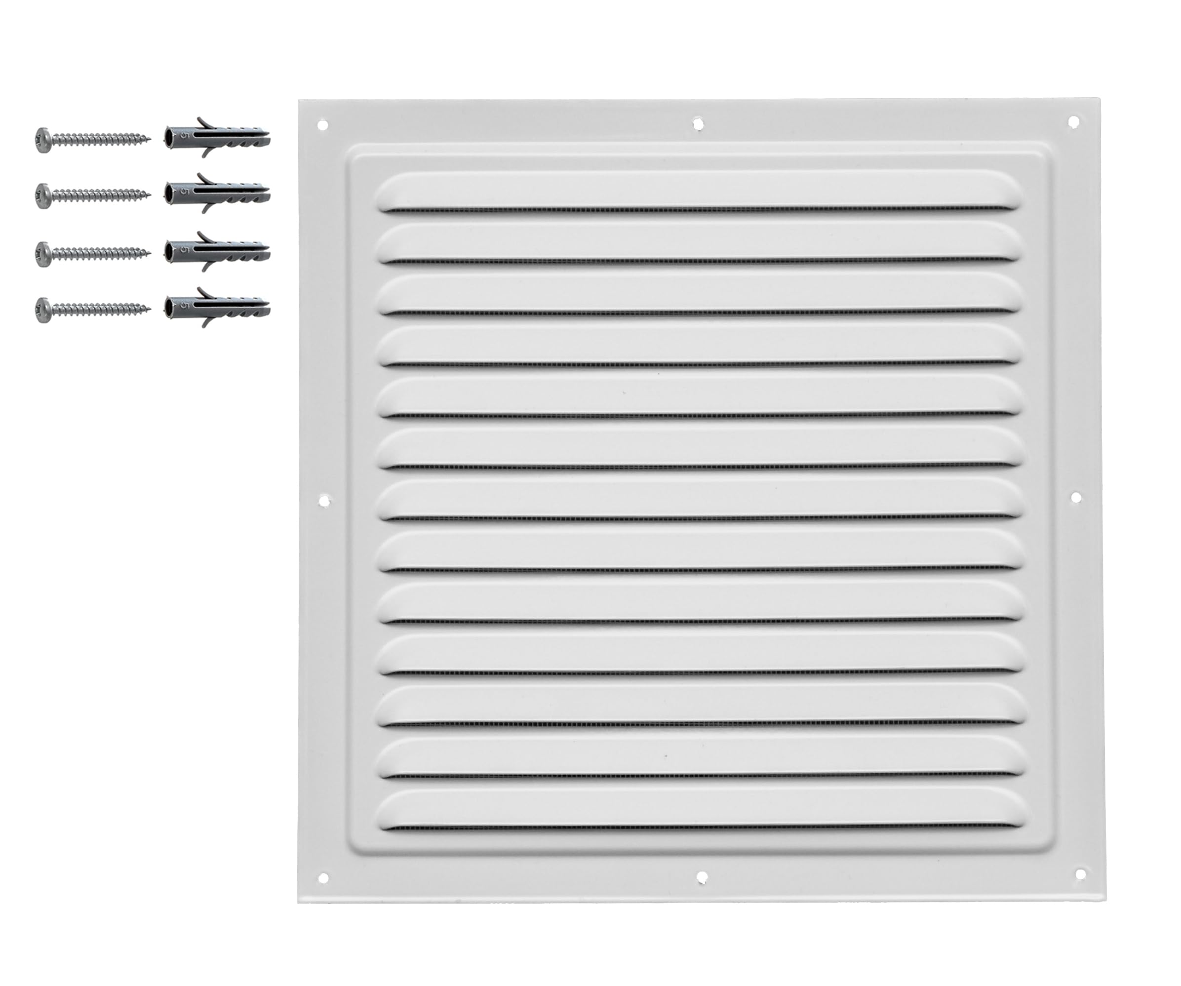 DEMLOU – Square Aluminium Louvre Air Ventilation Grille 25 x 25 cm White RAL 9016 with Mesh – Powder Coated Wall or Door Air Vent for Indoor or Outdoor Use.