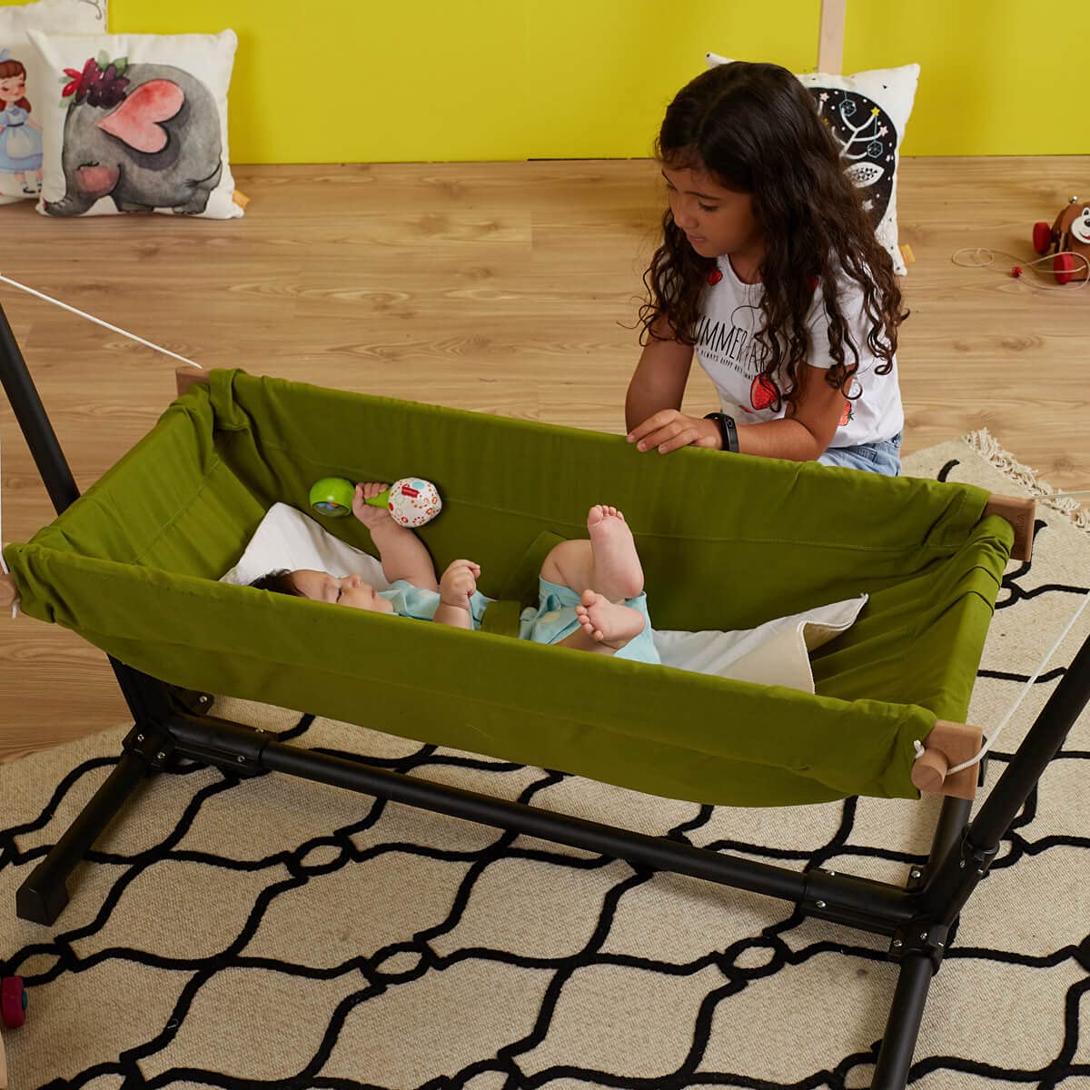 Hamac pour bébé en bois avec support 100 % coton Cribs de voyage