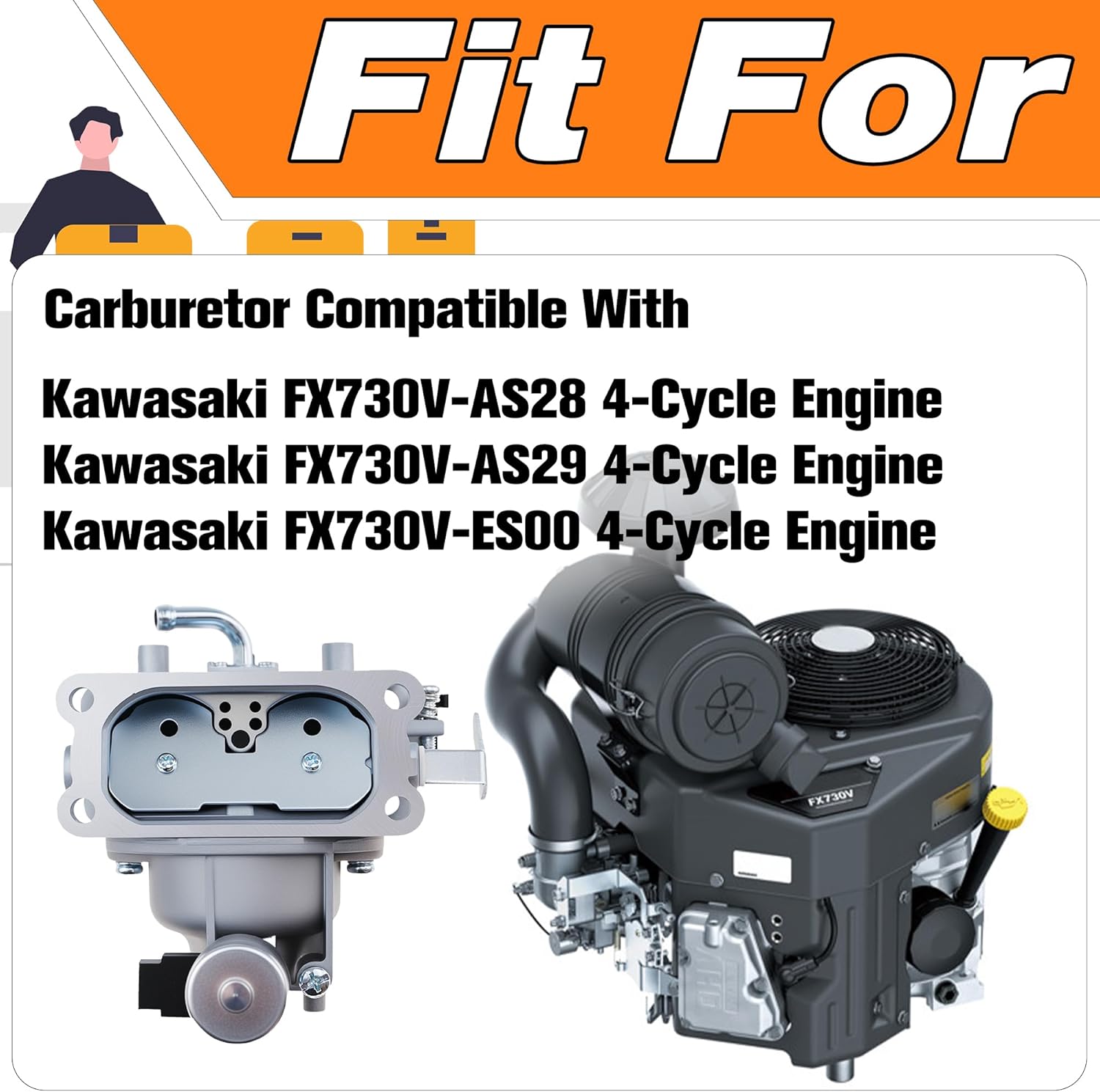 15004-1011 Carburetor Fits for Kawasaki FX730V Kawasaki FX730V-AS28 FX730V-AS29 FX730V-ES00 4 Stroke Engine with Fuel Filter Replace #15004-1025 15004-0930 15004-7082 15004-7051.