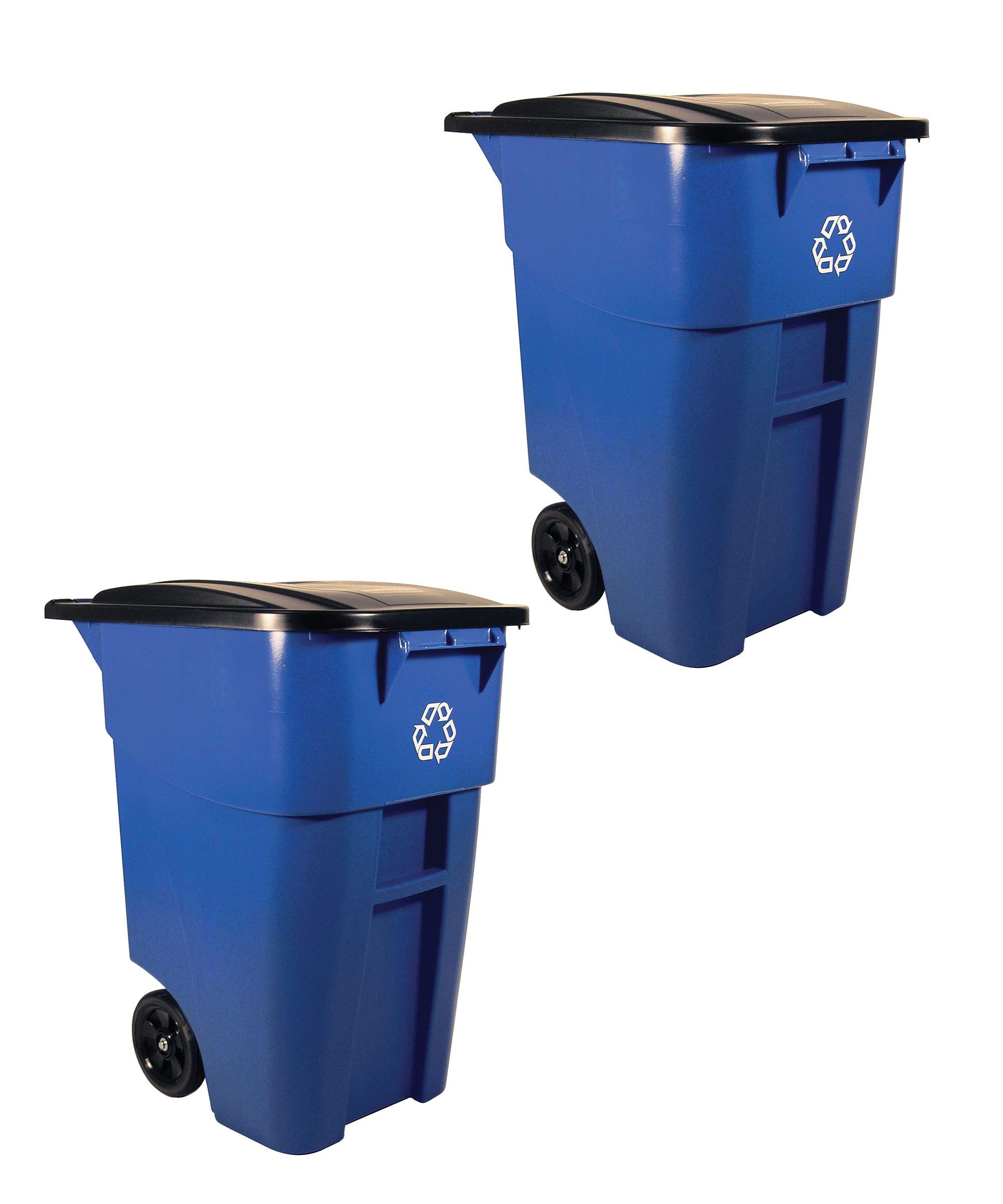 Rubbermaid Commercial ProductsBRUTE Rollout Heavy-Duty Wheeled Recycling Can/Bin, 50-Gallon, Blue Recycling, for Restaurants/Hospitals/Offices/Warehouses/Garage, Pack of 2