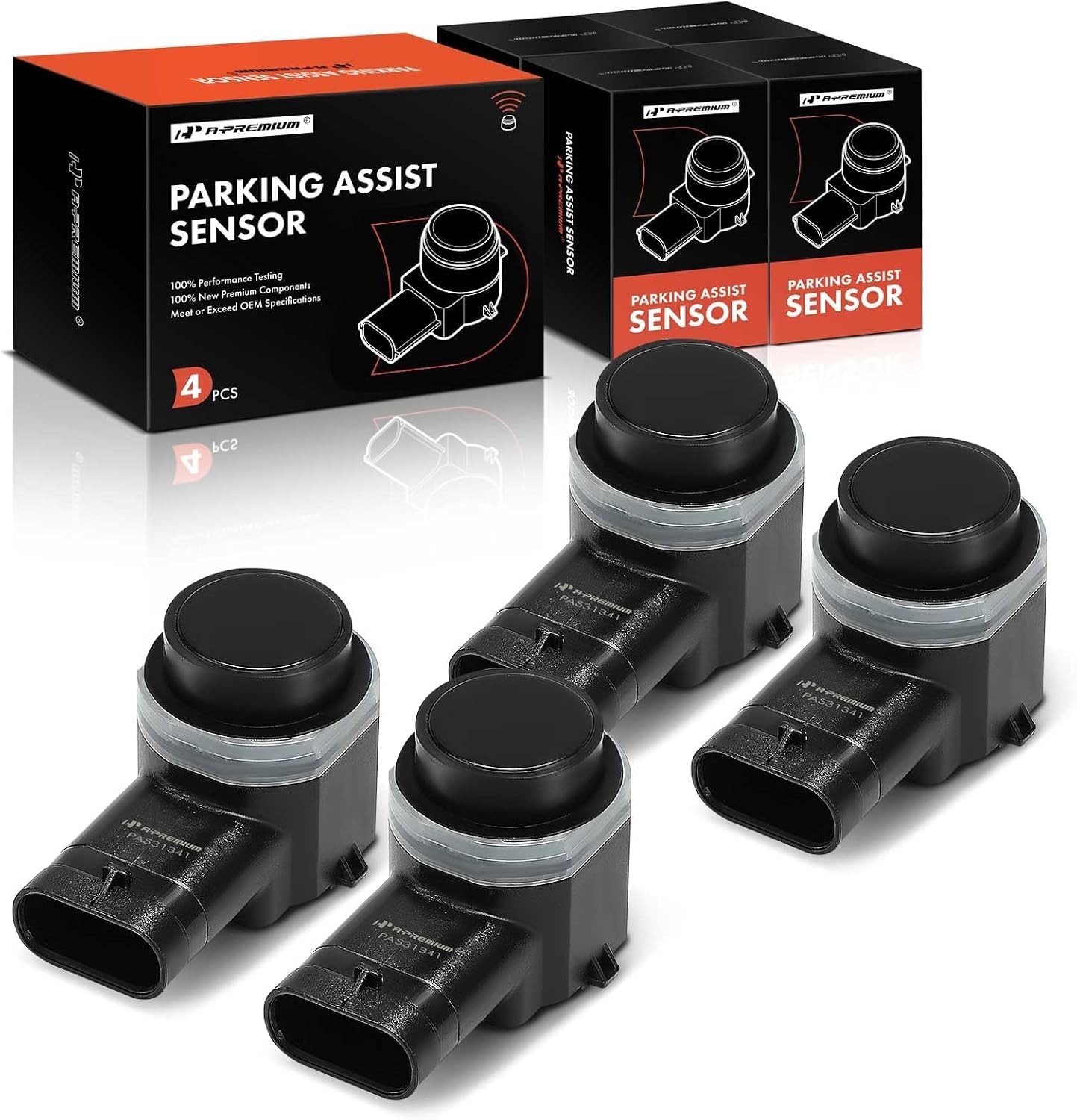 A-Premium 4-PC Rear Reverse Backup Parking Assist Sensor Compatible with Select Volvo Models - V70 2008-2009, XC60 2010-2015, XC70 2008-2009, Replace# 30786639, 31341633