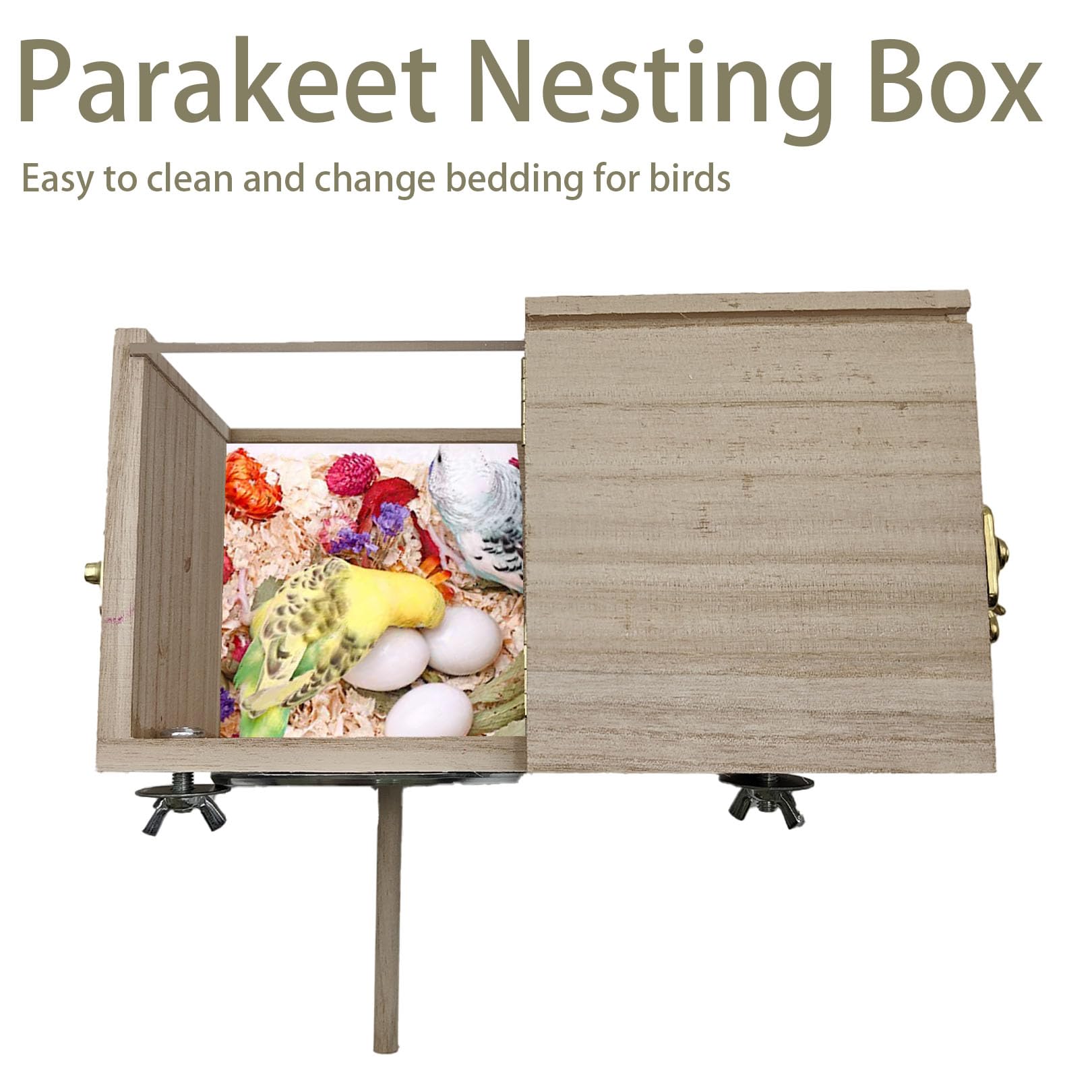 Caja nido para periquitos, caja de cría transparente de 7.87 x 4.72 x 4.72 pulgadas, caja de cría de nido de pájaros con perca, caja de apareamiento para loros, pajarera de madera para jaula