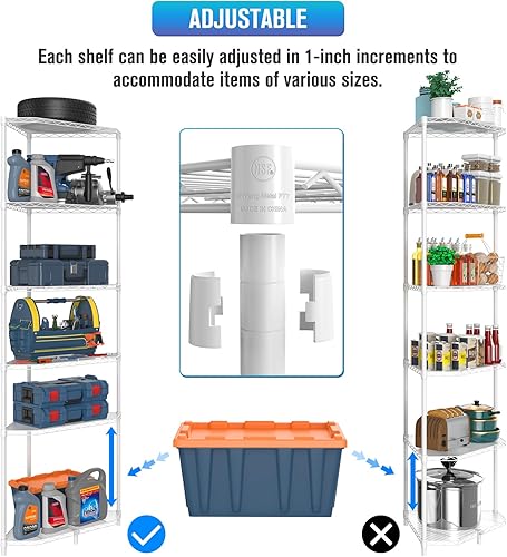 Miniatura 4 de Estantería de alambre esquinero NSF de 6 niveles, 20 x 20 x 72 pulgadas, 600 libras, estante de almacenamiento de metal ajustable resistente con