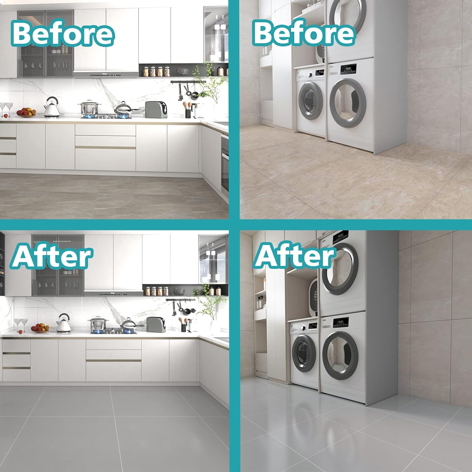 NADAMOO Two-part Floor Coating Kit with Clear Sealer, for Kitchen Bathroom Laundry Porcelain Tile Floor, Semi-Gloss Light Gray, with Tools