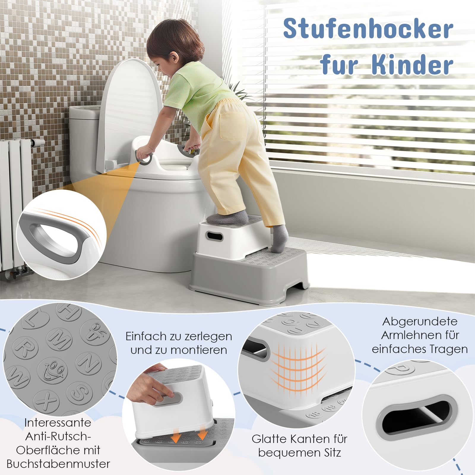 MAMIZO Réducteur Toilette Enfant avec 2 Marches Pied Enfant Transportable, Rehausseur WC Enfant pour Bébé de 1 à 8 ans, Adaptateur Toilette Enfant avec Marche Pied Bébé, Anti-éclaboussure
