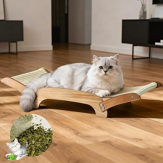 Extra-Larger 3-in-1 Sisal Cat Scratcher Bed, 26 Inch Scratch Pad for Large Cats, Natural Sisal with Sturdy Solid Wood Frame, Durable Cat Scratching Post for Cats Lounger & Sleep & Scratch