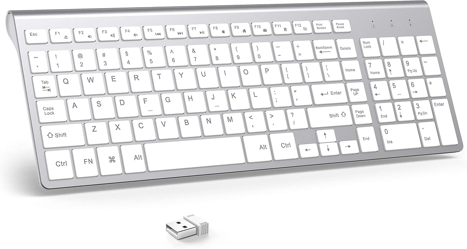 JOYACCESS J Wireless Keyboard, 2.4G Slim and Compact Wireless Keyboard with Numeric Keypad for Laptop, MacBook air, Apple, Computer, PC-Sliver&White