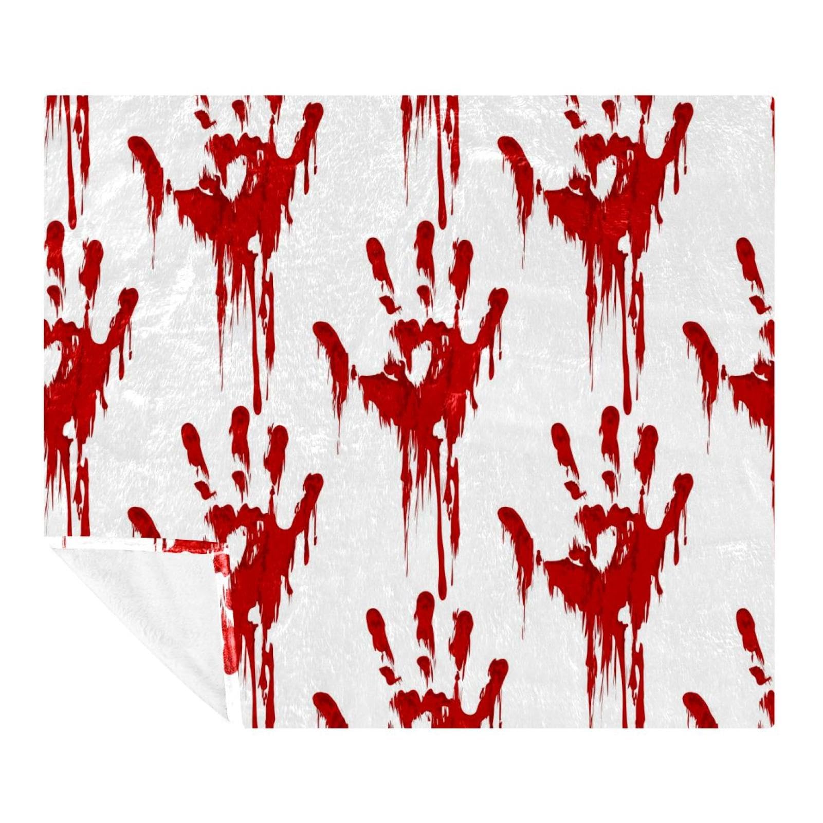 Couverture polaire microfibre 150x200,7 cm blanche avec motif de mains sanglantes