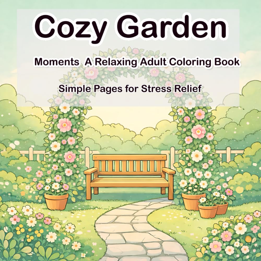 Cozy Garden Moments: A Relaxing Adult Coloring Book with 39 Simple Pages for Stress Relief