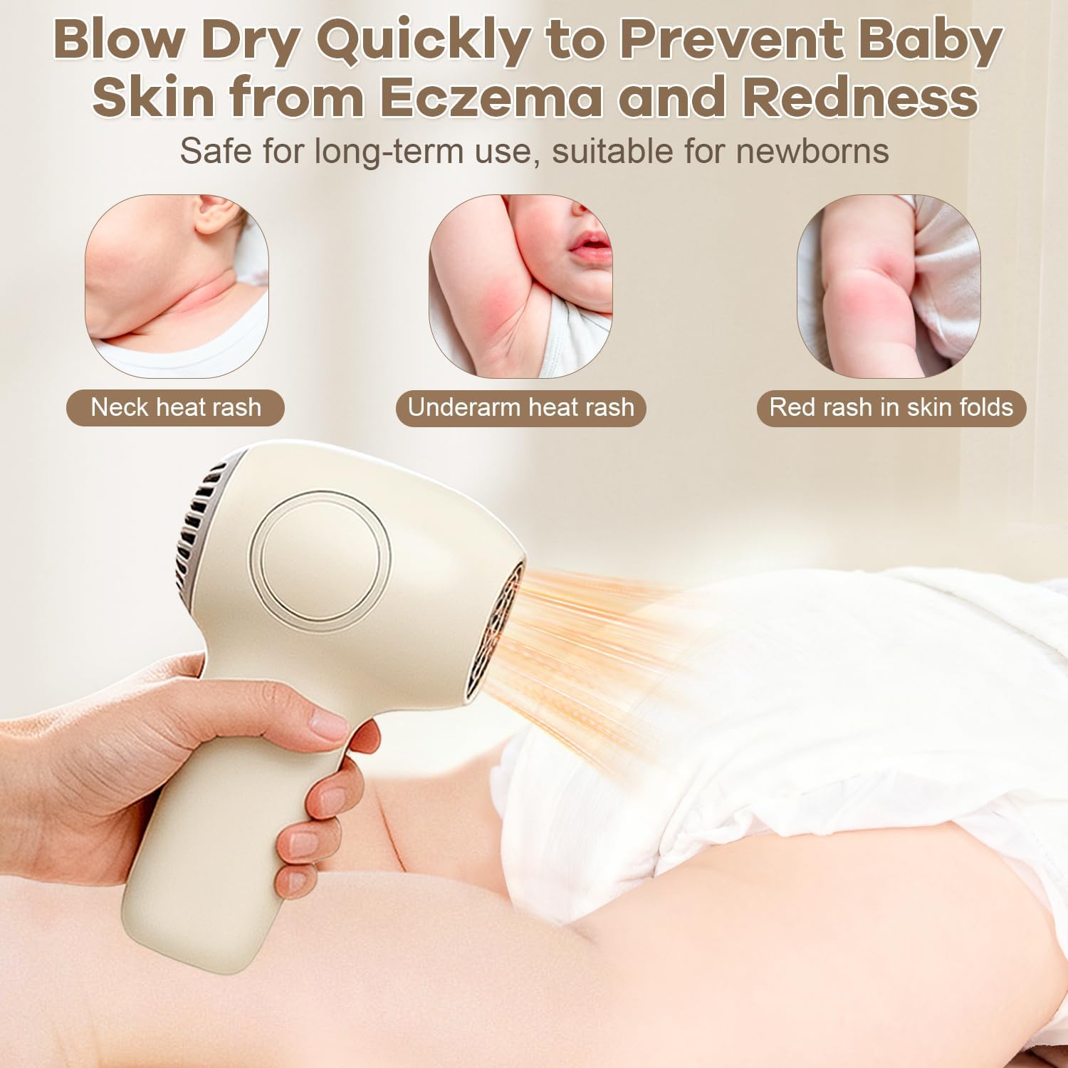 Cordless Hair Dryer for Baby, Gentle Airflow Mini Hair Dryer Portable Baby Blow Dryer Rechargeable for Travel Camping, Low Heat Quiet Cordless Hairdryer Safe for Infant Hair Delicate Skin