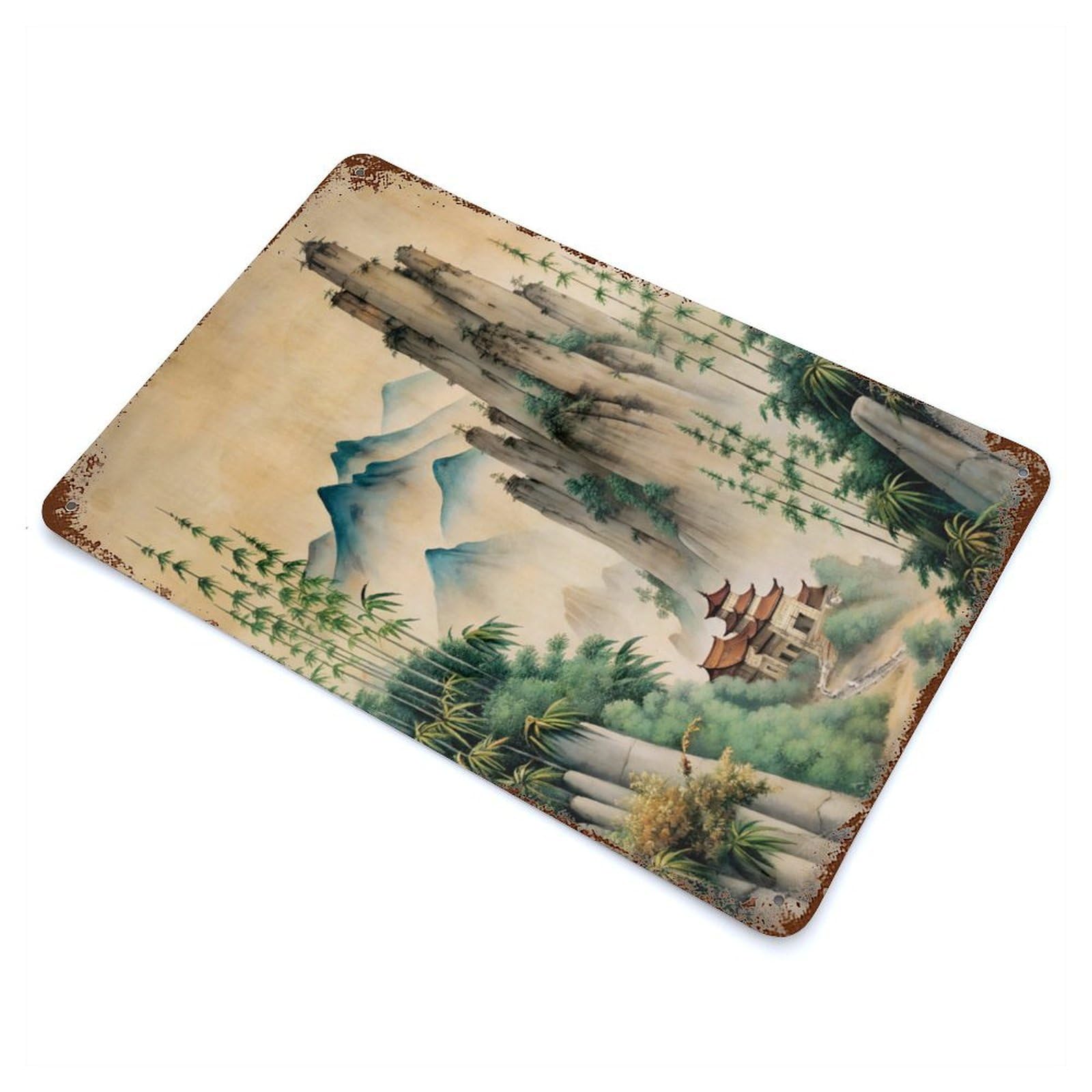 Chinas Classical Paintings Rust Effect Tin Sign 11.8"x7.9", Ideal for Garage, Bar And Workshop Decor