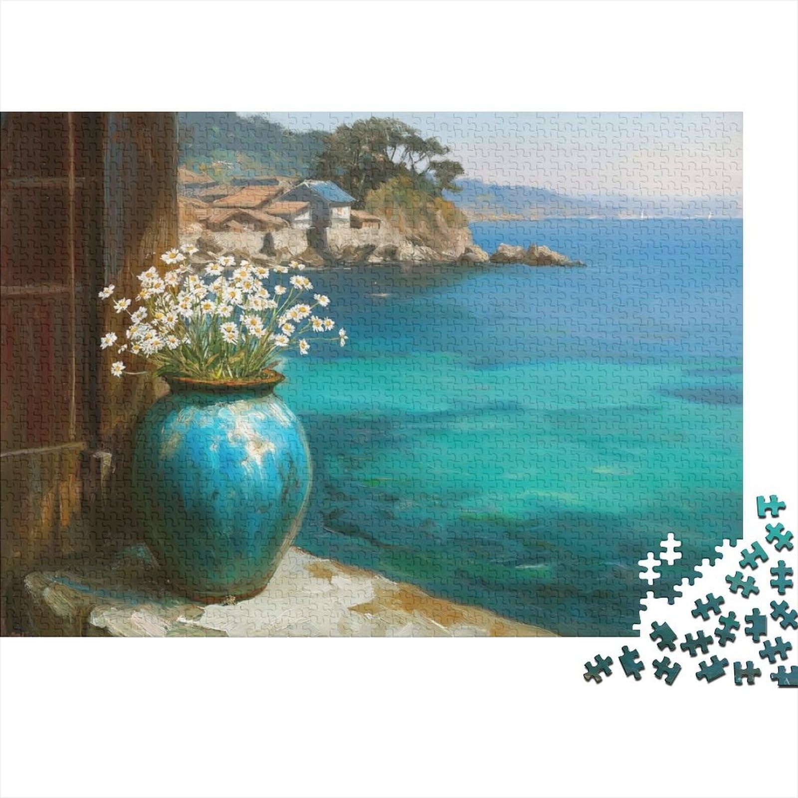 Coastal Landscape Painting Brainteasing Premium Puzzle Jigsaw Educational Eco-Friendly Vase Sea View 52x38cm/1000pcs