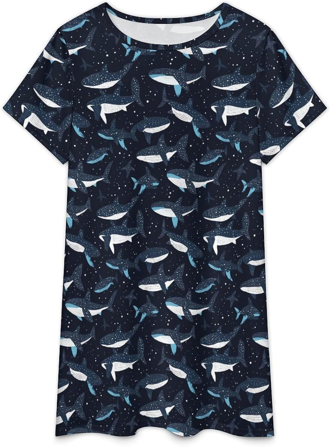 Whale Shark Pattern Nightgowns for Women Short Sleeve Sleep Dress Casual Sleepshirt Night Gowns Pajamas