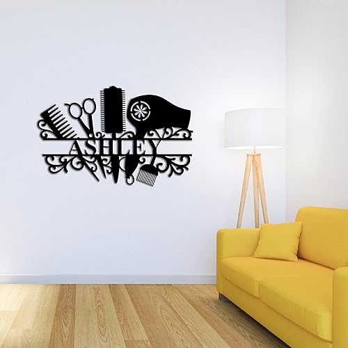 Miniatura 3 de Letrero de metal personalizado con nombre de estilista de peluquería, letrero de nombre comercial personalizado para estilista, arte de pared de