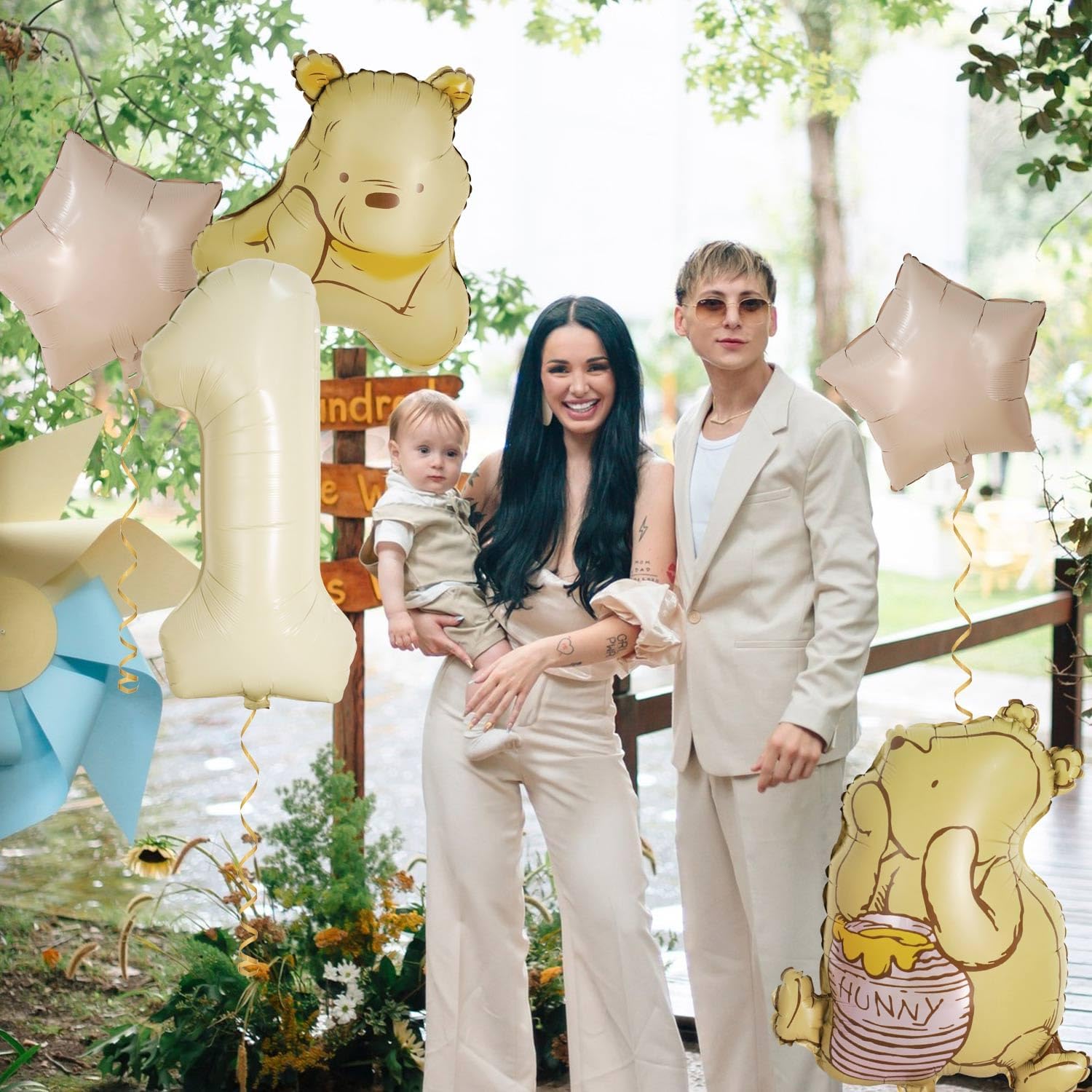 6Pcs Winnie Pooh 1st Birthday Decorations – Vintage Pooh Bear 3D Foil Balloon Set for Baby Boys and Girls First Year Party Decor - Image 7