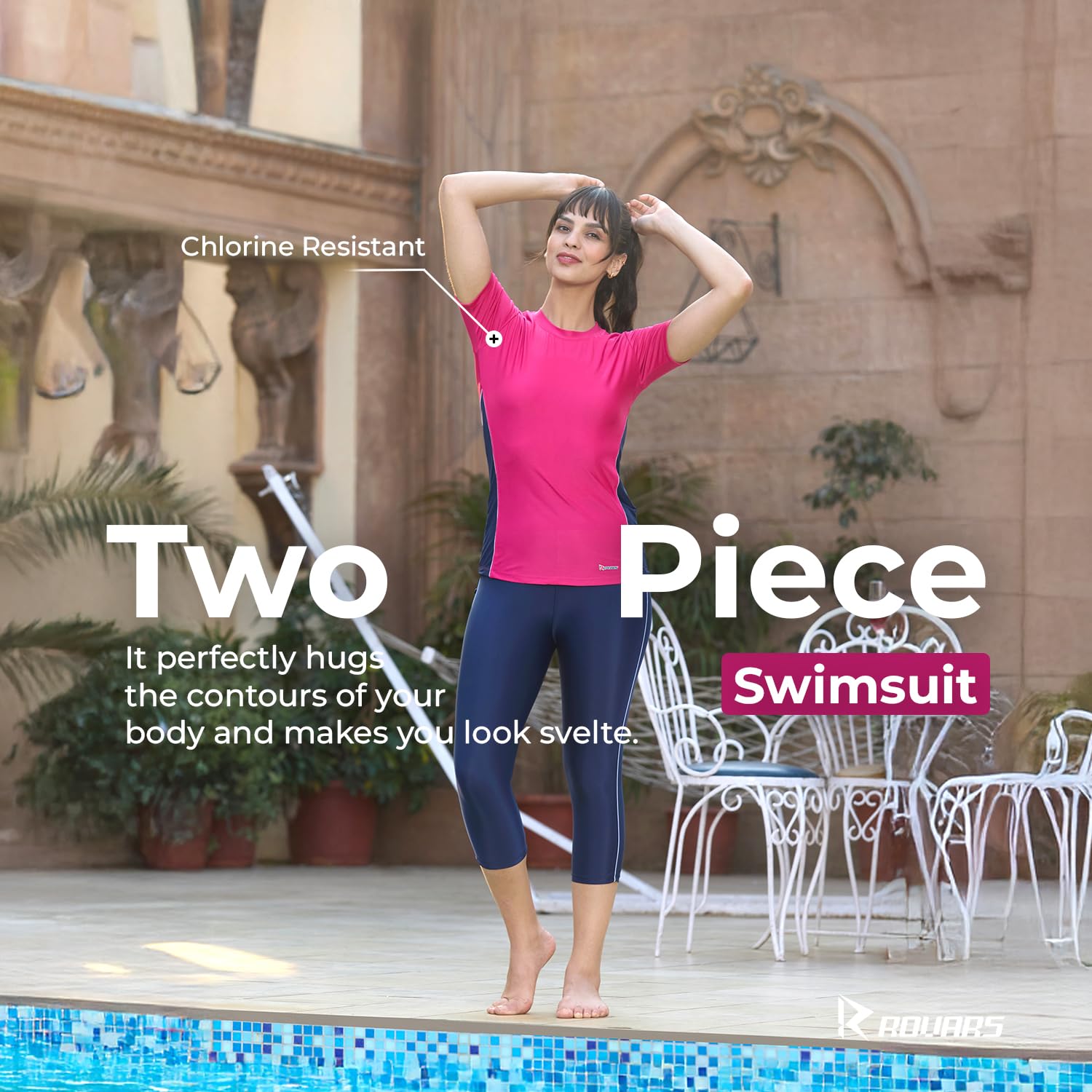 RRovars Women Lycra 2 Piece Swimming Costume (Without Pads) (Pink; 2XL)