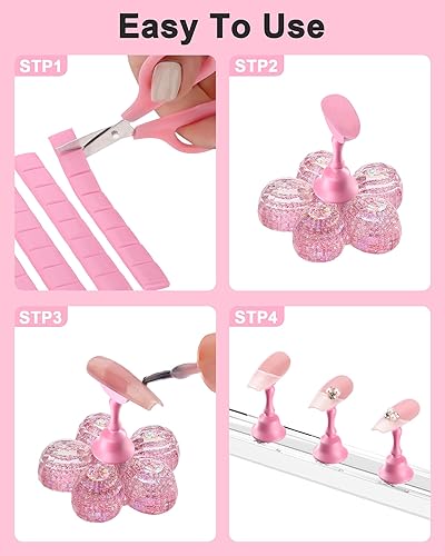 Miniatura 33 de Soportes de uñas acrílicas, soporte de uñas a presión, soporte magnético para práctica, 54 piezas, masilla adhesiva reutilizable para pintura de Rosa